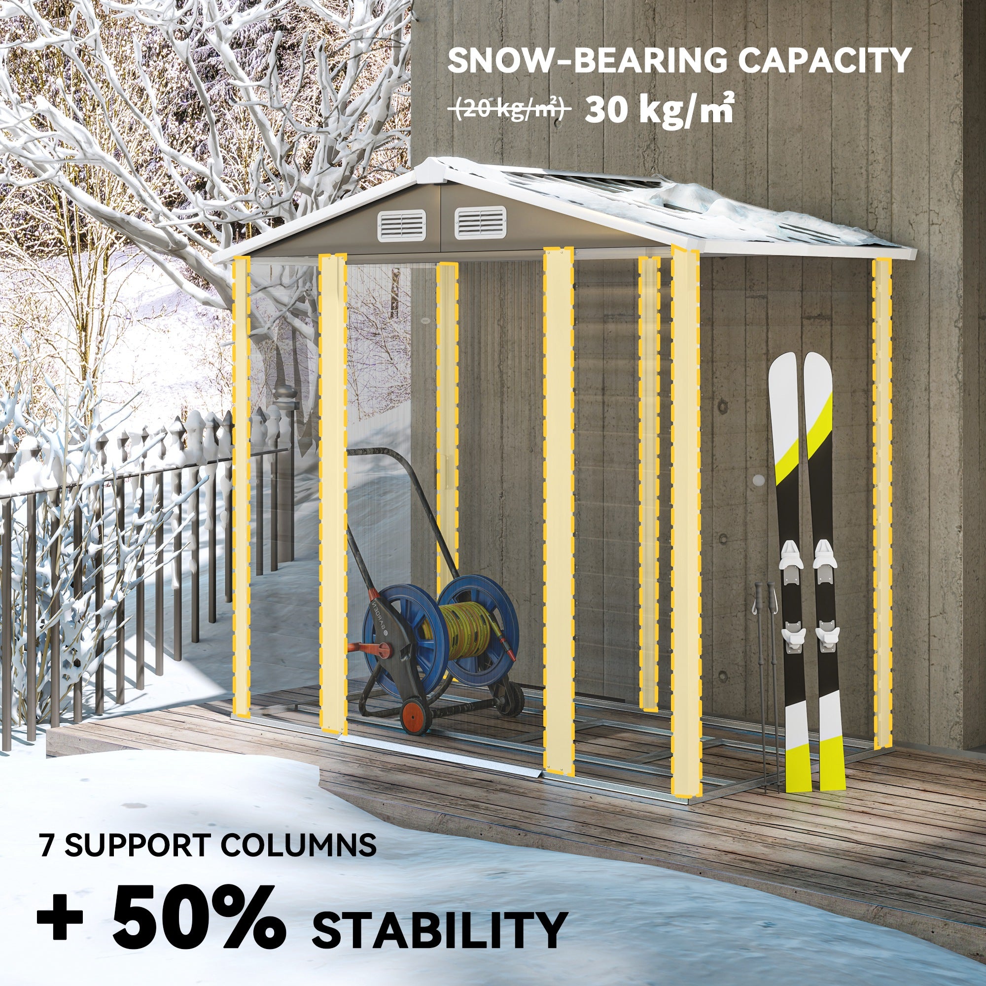Outsunny 7 x 4ft Garden Shed, Easy to Assemble, Upgraded Galvanised Steel Frame with Foundation Kit, Double Doors with Lock, Outdoor Metal Shed with Vents and Gloves, Garden Storage Shed, Dark Grey - North Peak Garden Furniture