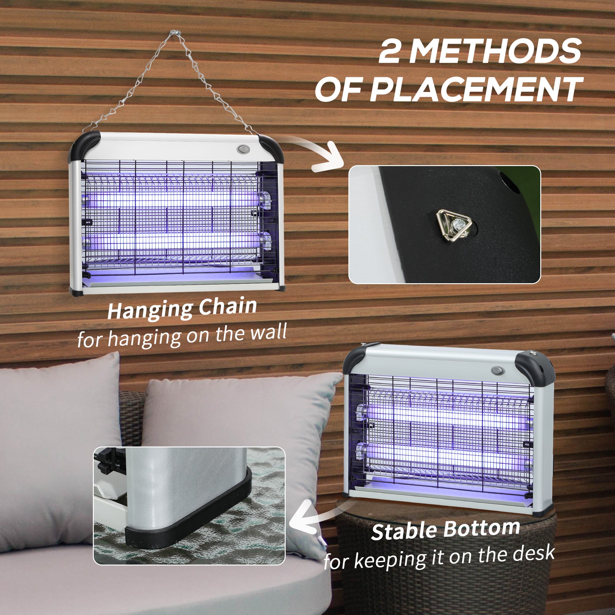 Outsunny Free Standing Wall Hanging 20W Electric Fly Mosquito Killer Electric Fly Zapper, Bug Zapper, Insect Killer, Silver - North Peak Garden Furniture