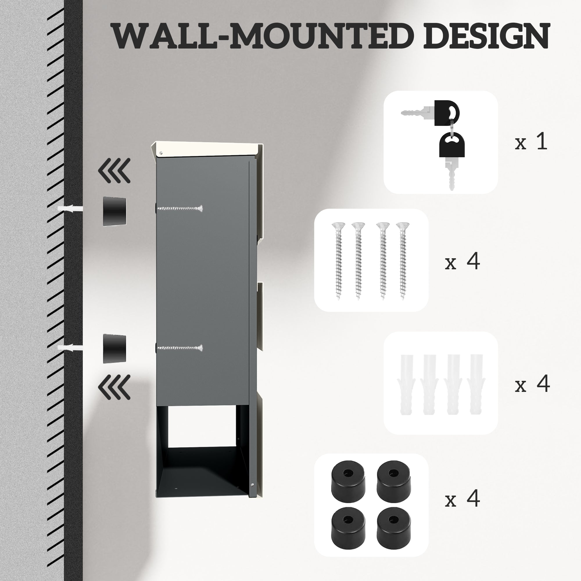 HOMCOM Locking Galvanised Steel Letterbox - White/Black - North Peak Garden Furniture