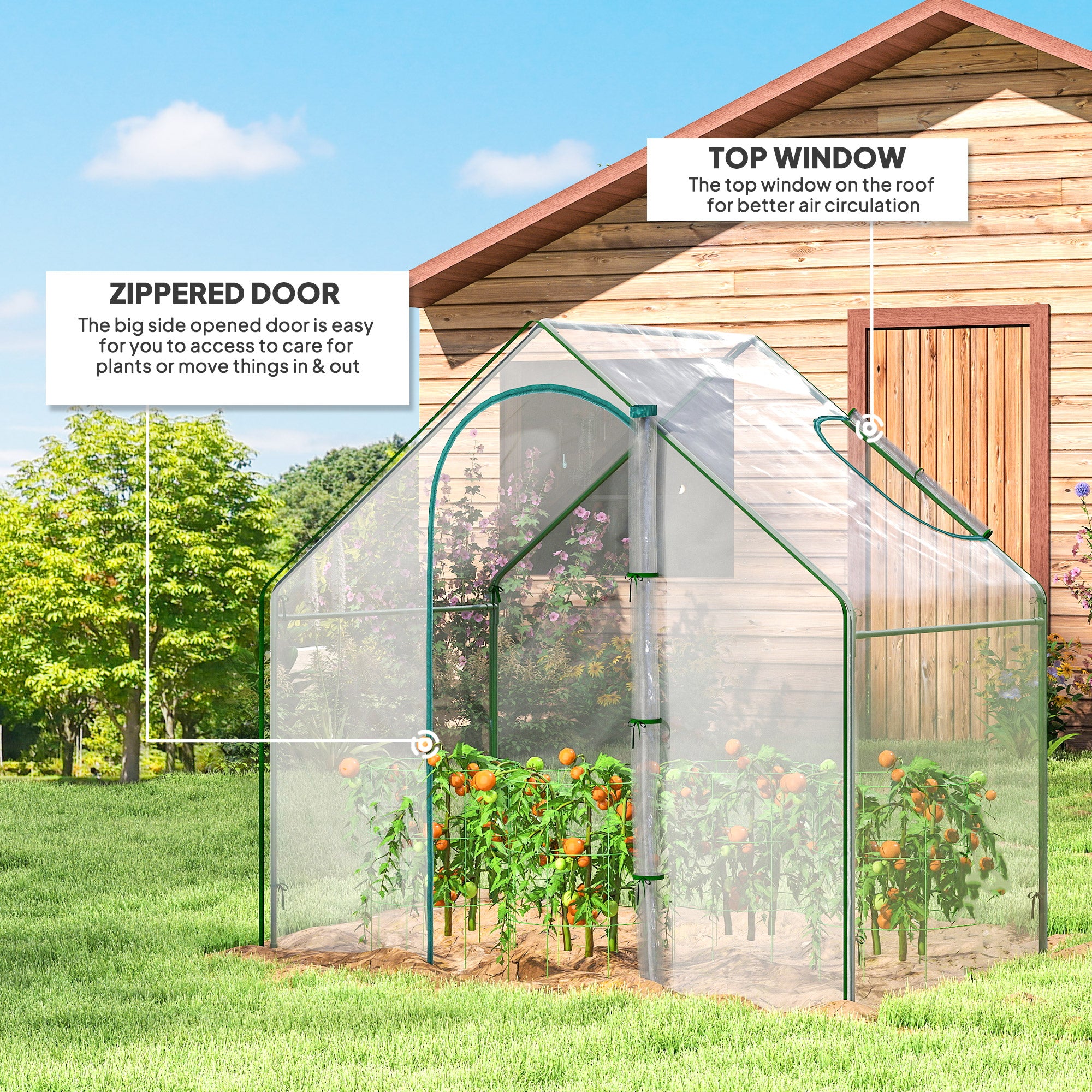 Outsunny Walk In PVC Greenhouse Garden Outdoor Flower Planter Steel Frame w/ Zipped Door & Window 180 x 100 x 168CM White