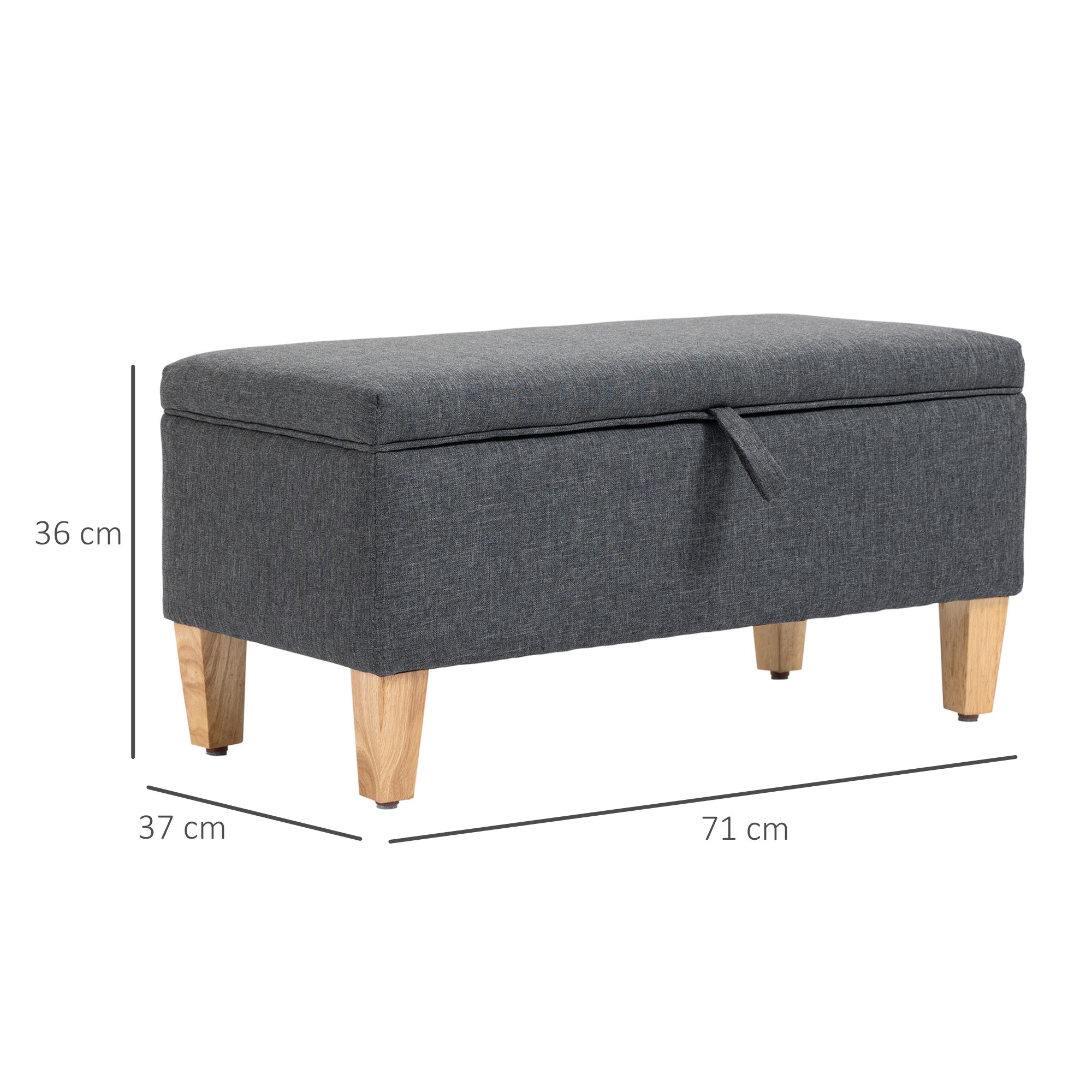 HOMCOM Linen Storage Ottoman Padded Footstool with Rubberwood Legs Ideal for Bed End, Shoe Bench, Seating, Dark Grey - North Peak Garden Furniture
