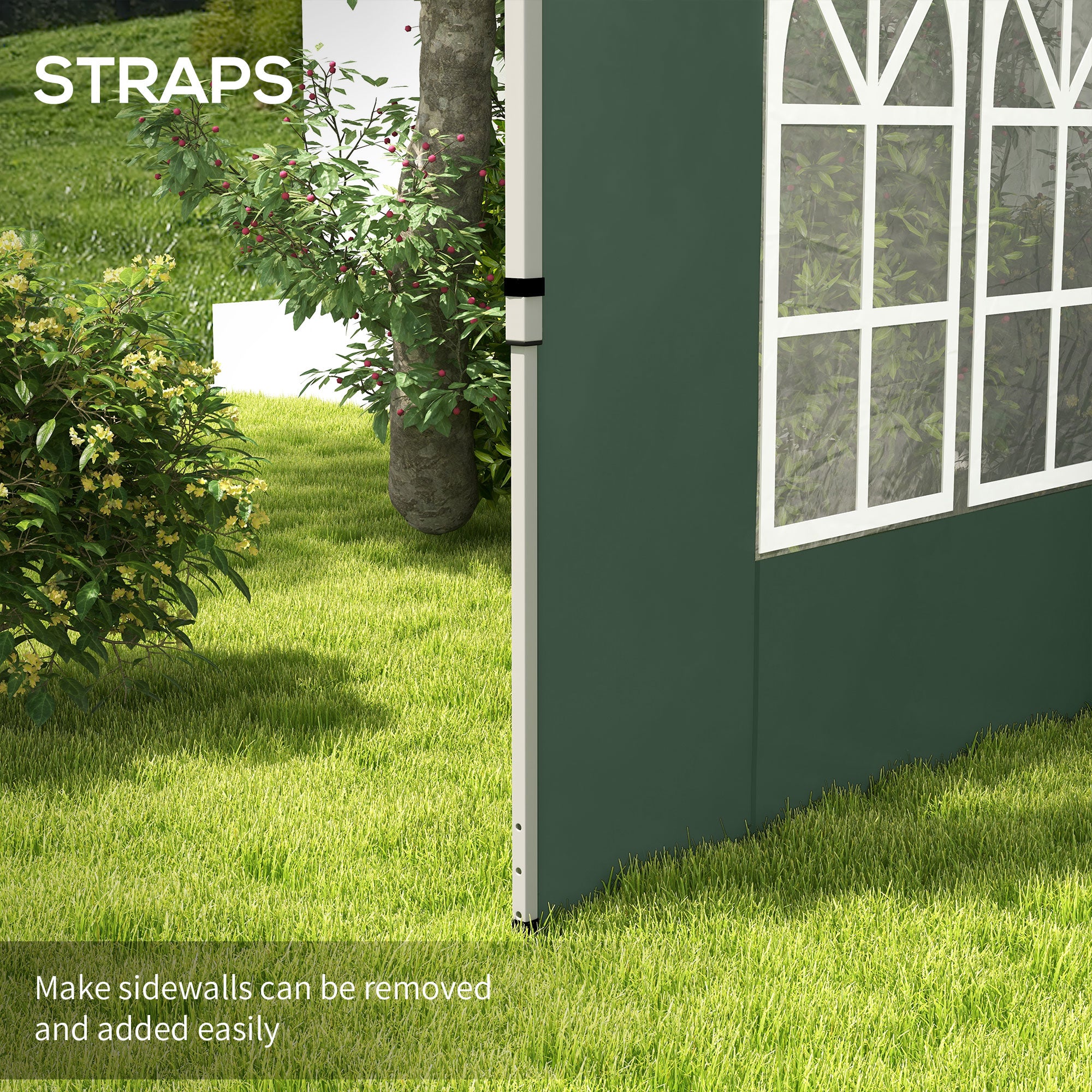 Outsunny Gazebo Side Panels, Sides Replacement with Window for 3x3(m) or 3x4m Pop Up Gazebo, 2 Pack, Green - North Peak Garden Furniture