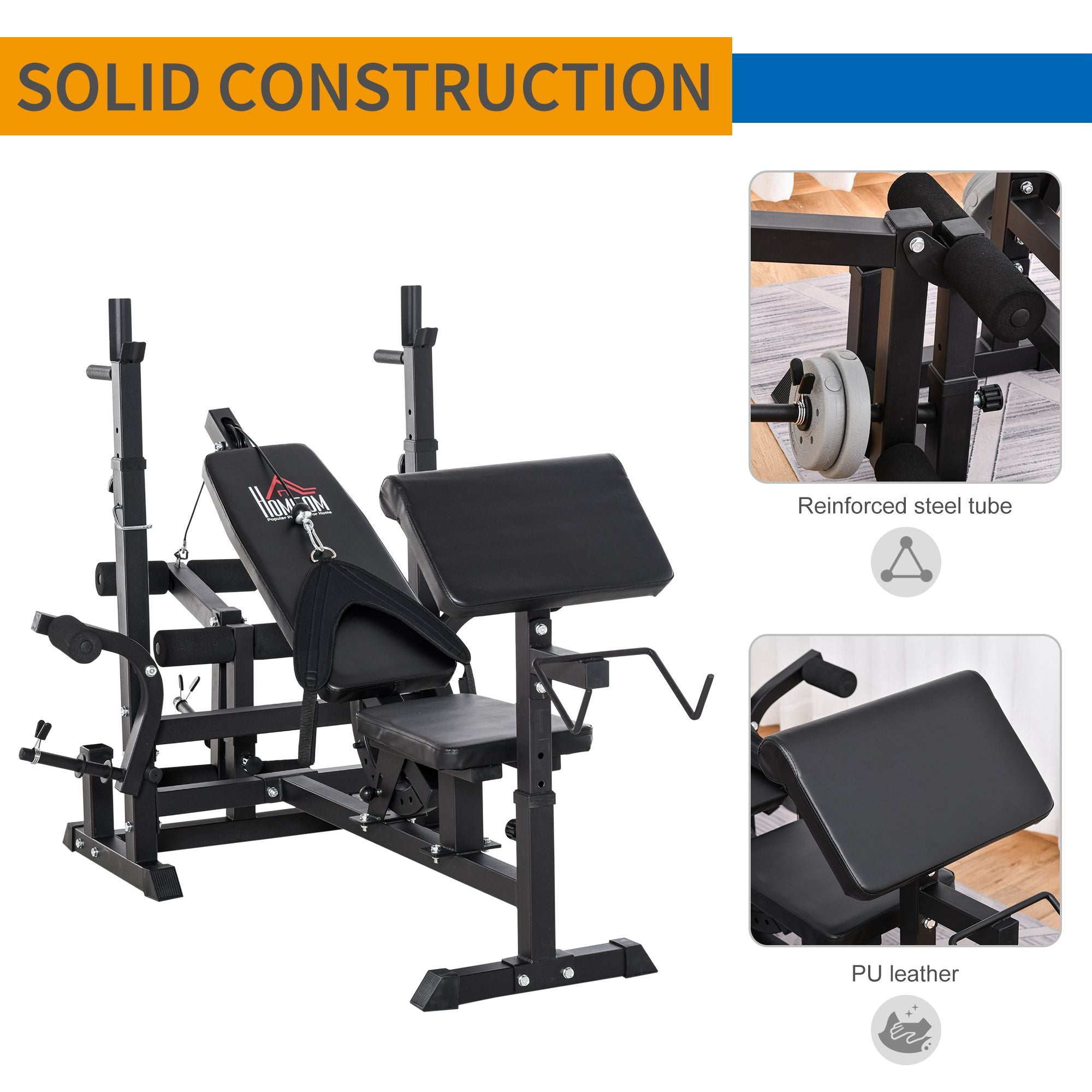 HOMCOM Multi-Exercise Full-Body Weight Rack with Bench Press, Leg Extension, Chest Fly Resistance Band & Preacher Curl - North Peak Garden Furniture