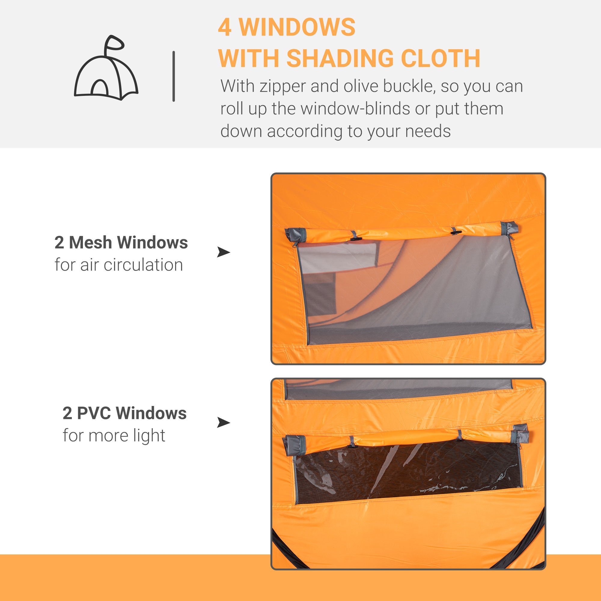 Outsunny 4-5 Person Pop-up Camping Tent Waterproof Family Tent w/ 2 Mesh Windows & PVC Windows Portable Carry Bag for Outdoor Trip, Orange - North Peak Garden Furniture