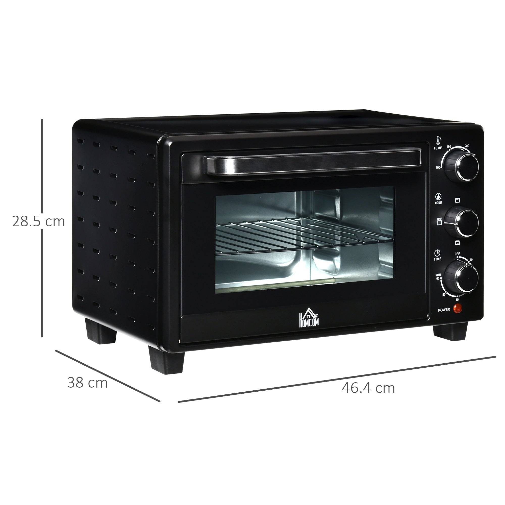 HOMCOM Mini Oven, 21L Countertop Electric Grill, Toaster Oven with Adjustable Temperature, Timer, Baking Tray and Wire Rack, 1400W, Black - North Peak Garden Furniture