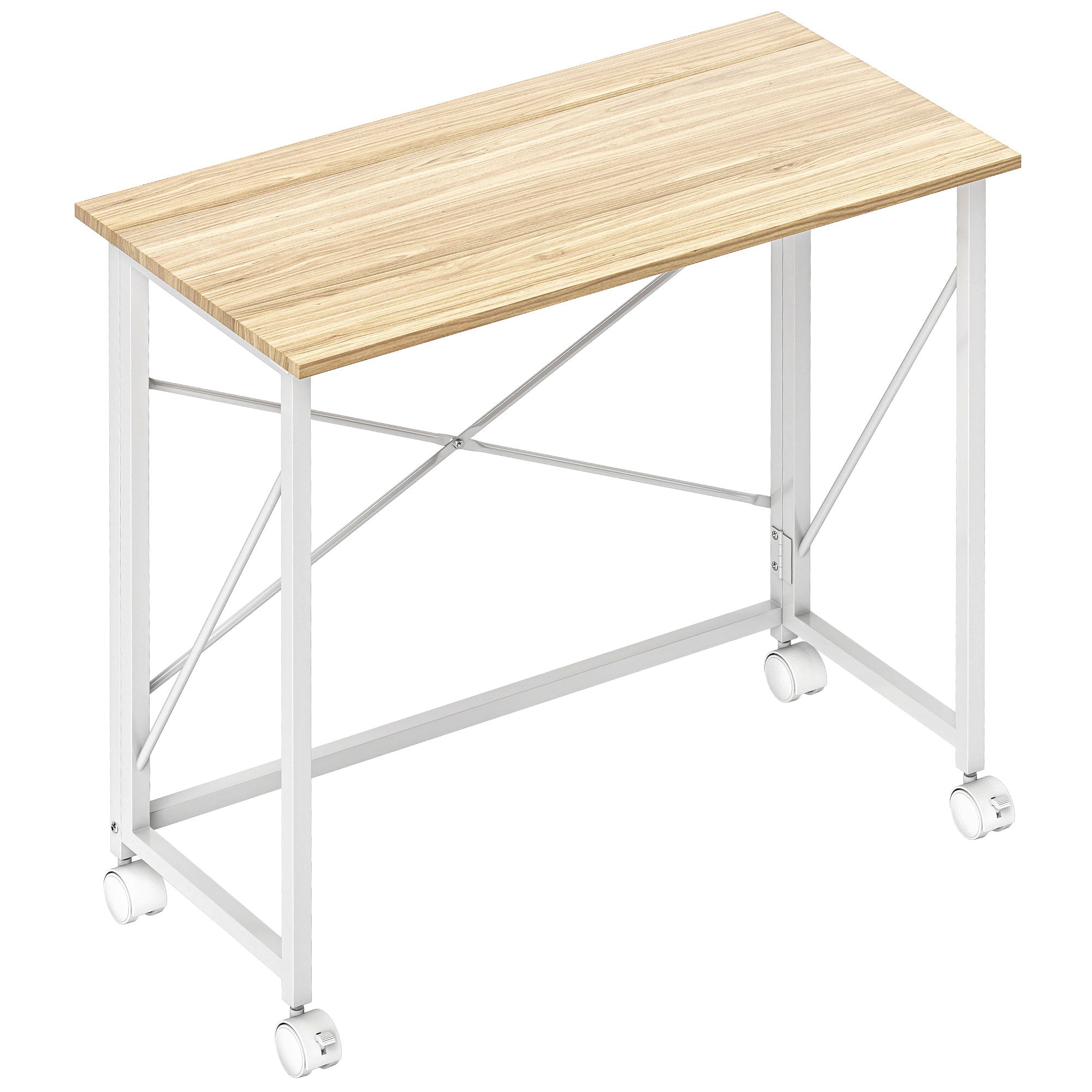 HOMCOM 80 cm Folding Desk on Wheels - Natural Tone - North Peak Garden Furniture