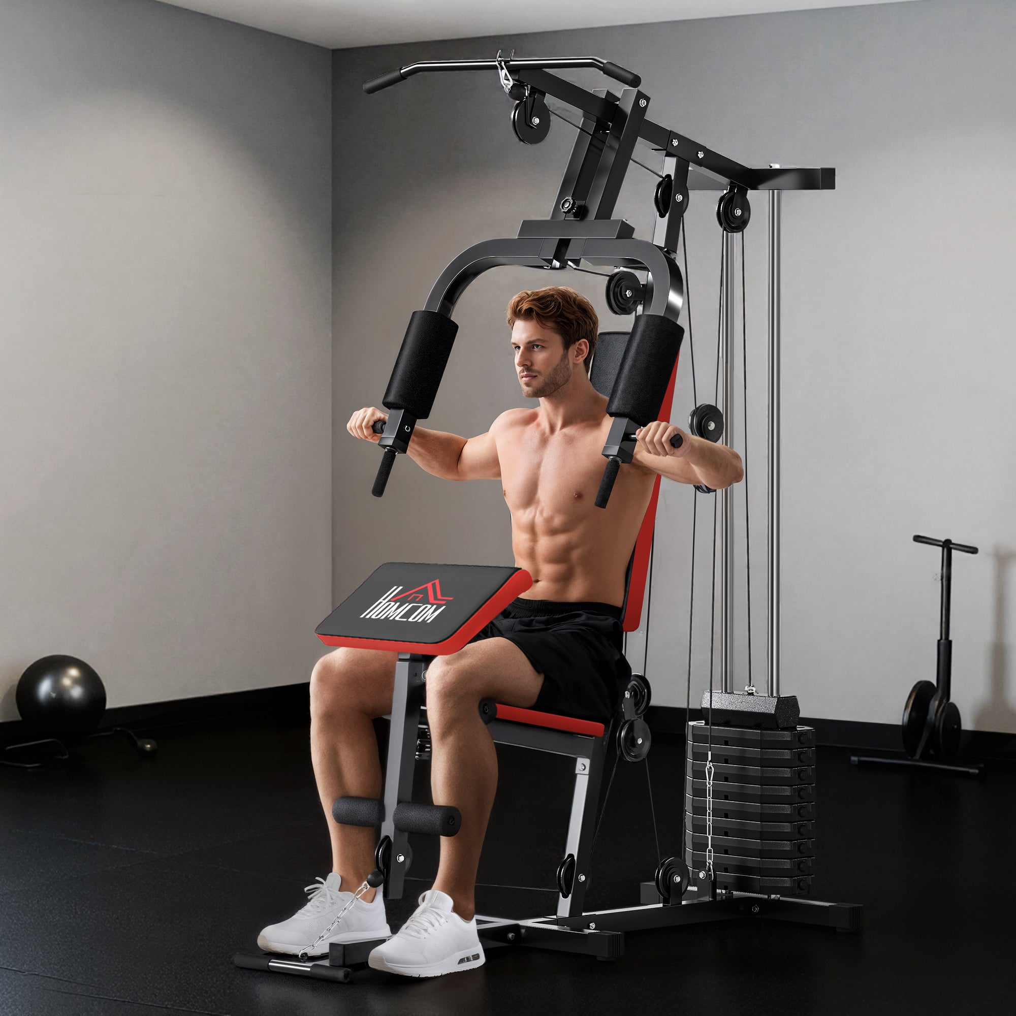 HOMCOM Multigym Station, with 66KG Weight Stack, for Strength Training, Black