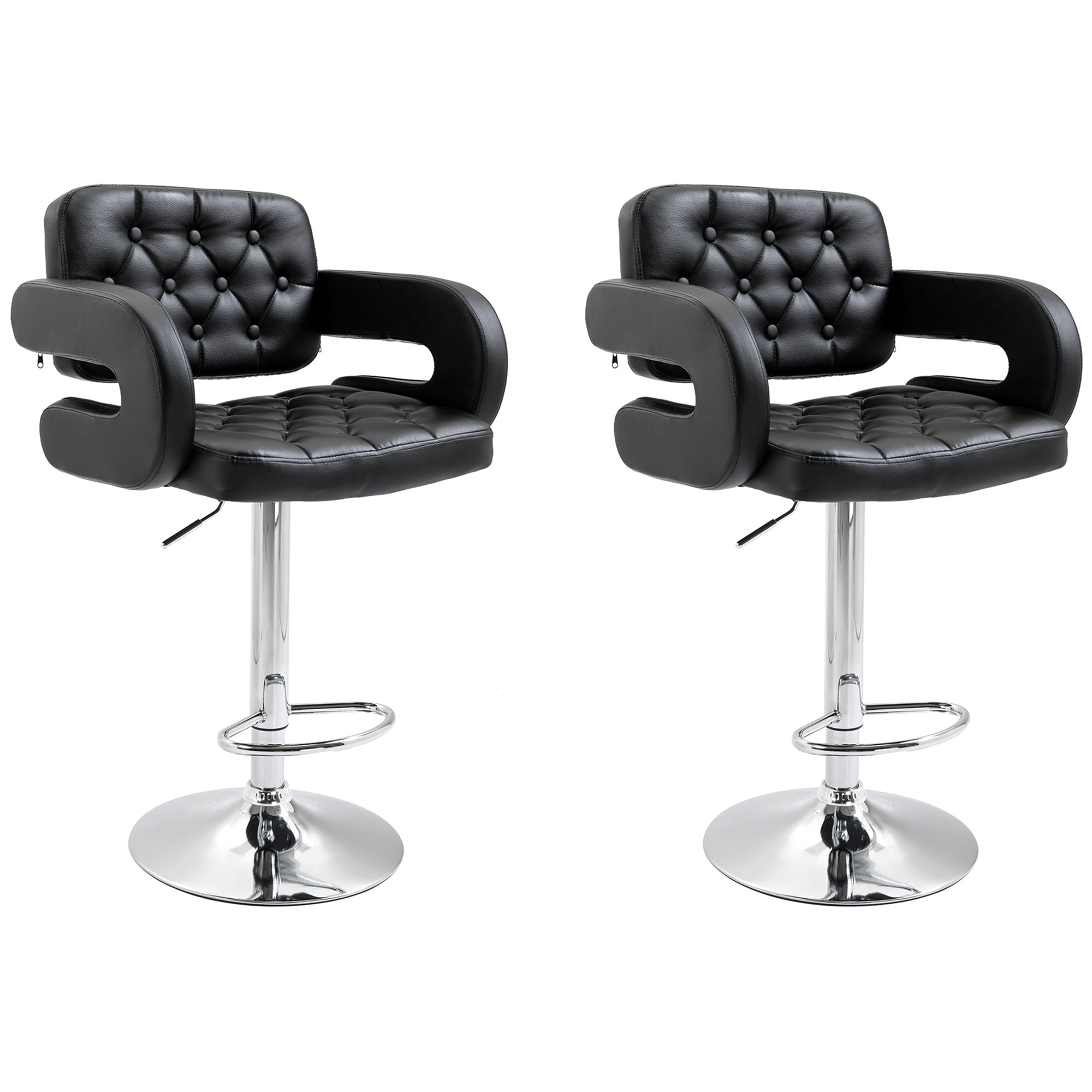 Set of 2 PU Leather Upholstered Swivel Bar Stool, Height Adjustable Barstool with Back, Armrest, Footrest for Kitchen