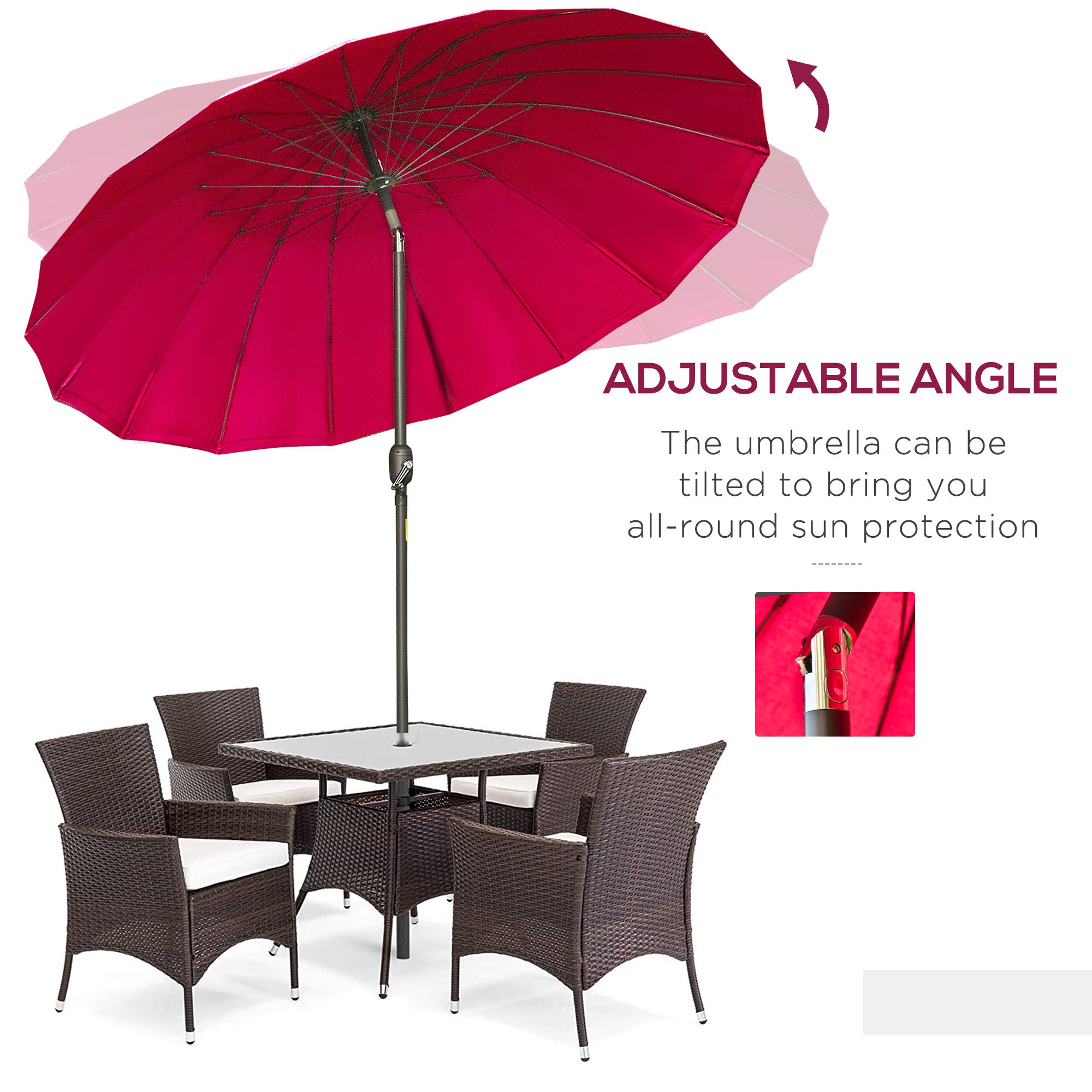 Outsunny 2.5m Shanghai Garden Parasol Umbrella with Crank & Tilt, Adjustable Outdoor Sun Shade, Red - North Peak Garden Furniture