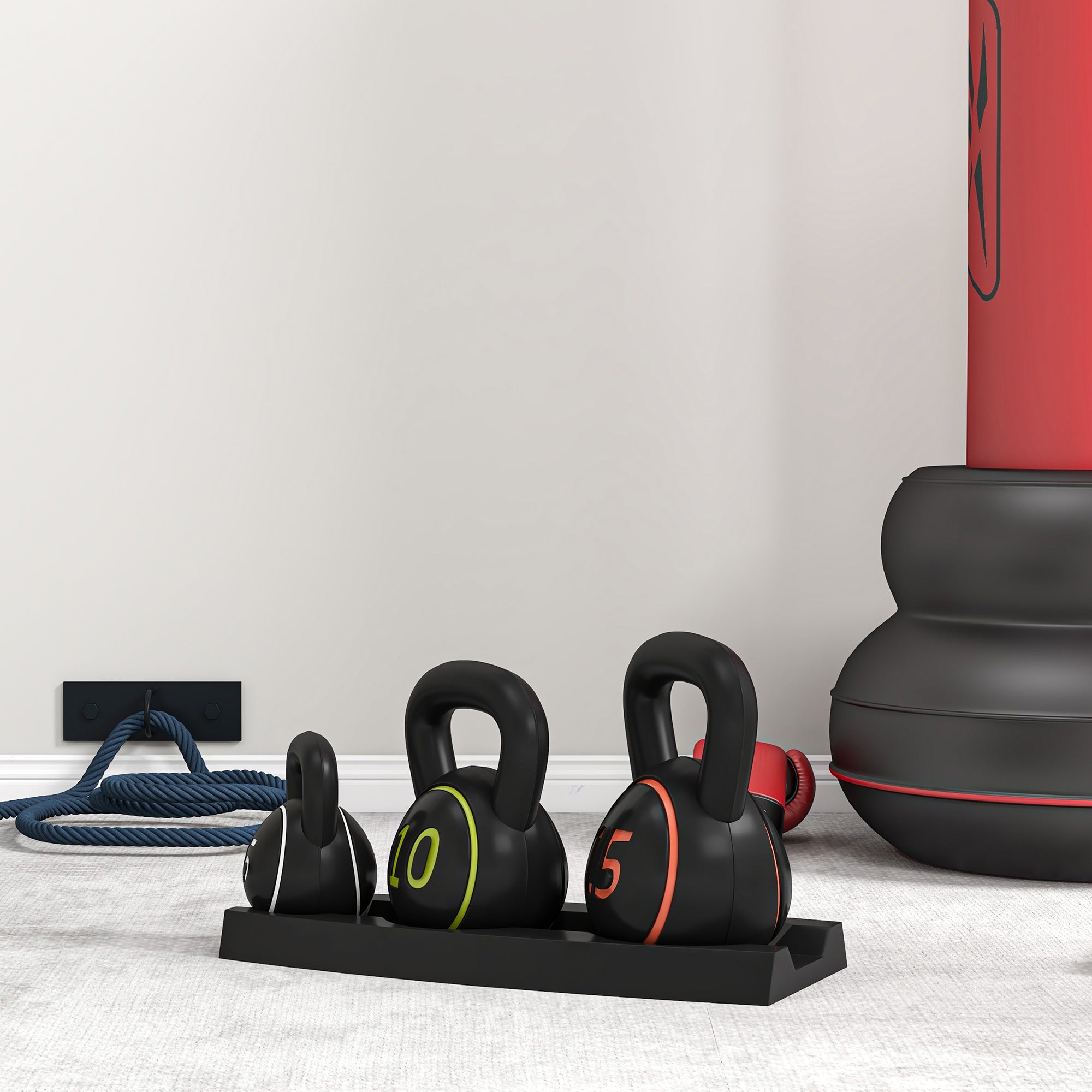 SPORTNOW Three-Piece Kettlebell Set, 5lbs, 10lbs, 15lbs with Storage Tray - North Peak Garden Furniture
