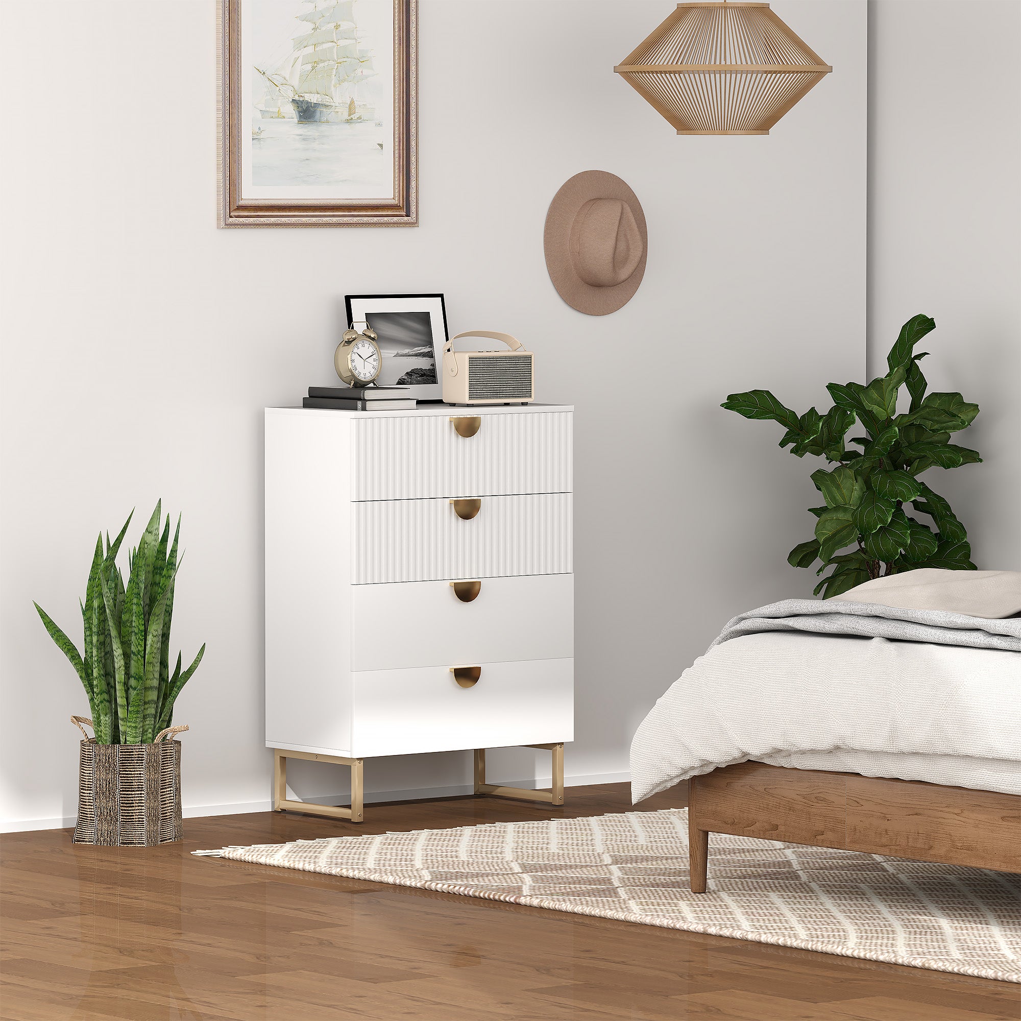 HOMCOM Elegant Chest of Four Drawers - White - North Peak Garden Furniture