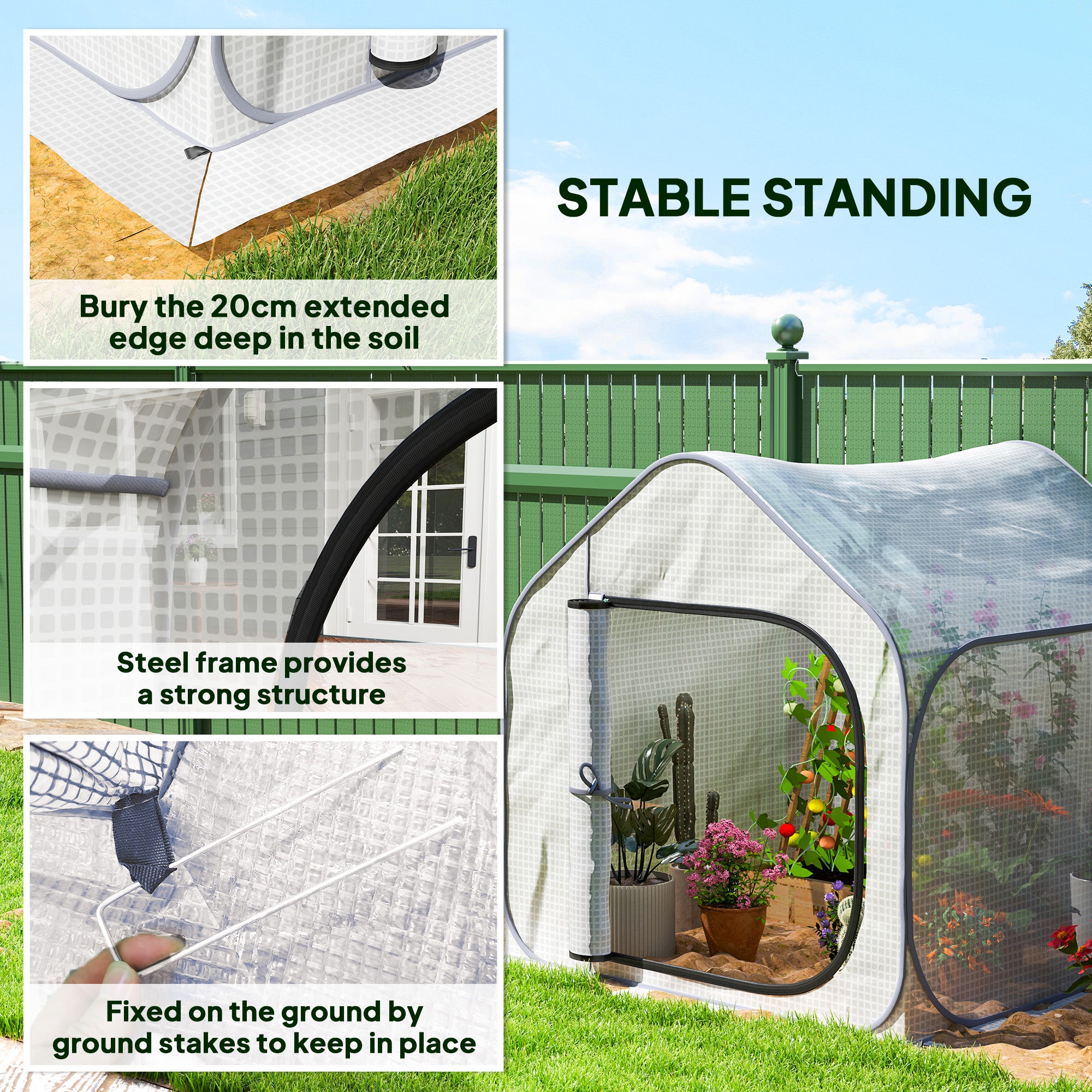Outsunny 150 x 148cm Pop-Up Greenhouse - White - North Peak Garden Furniture