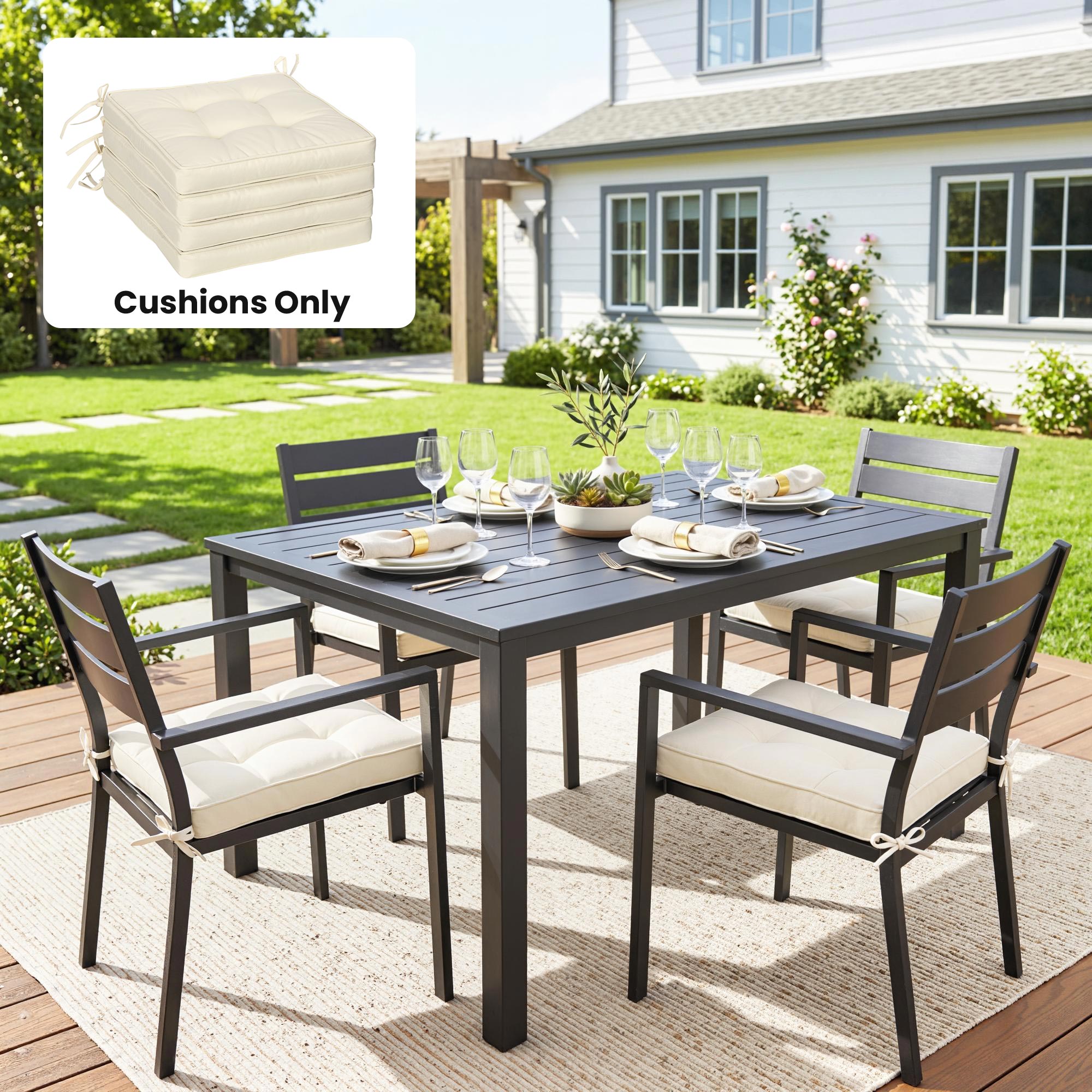 Outsunny Set of 4 Garden Seat Cushion with Ties, 42 x 42cm Replacement Dining Chair Seat Pad, Cream White