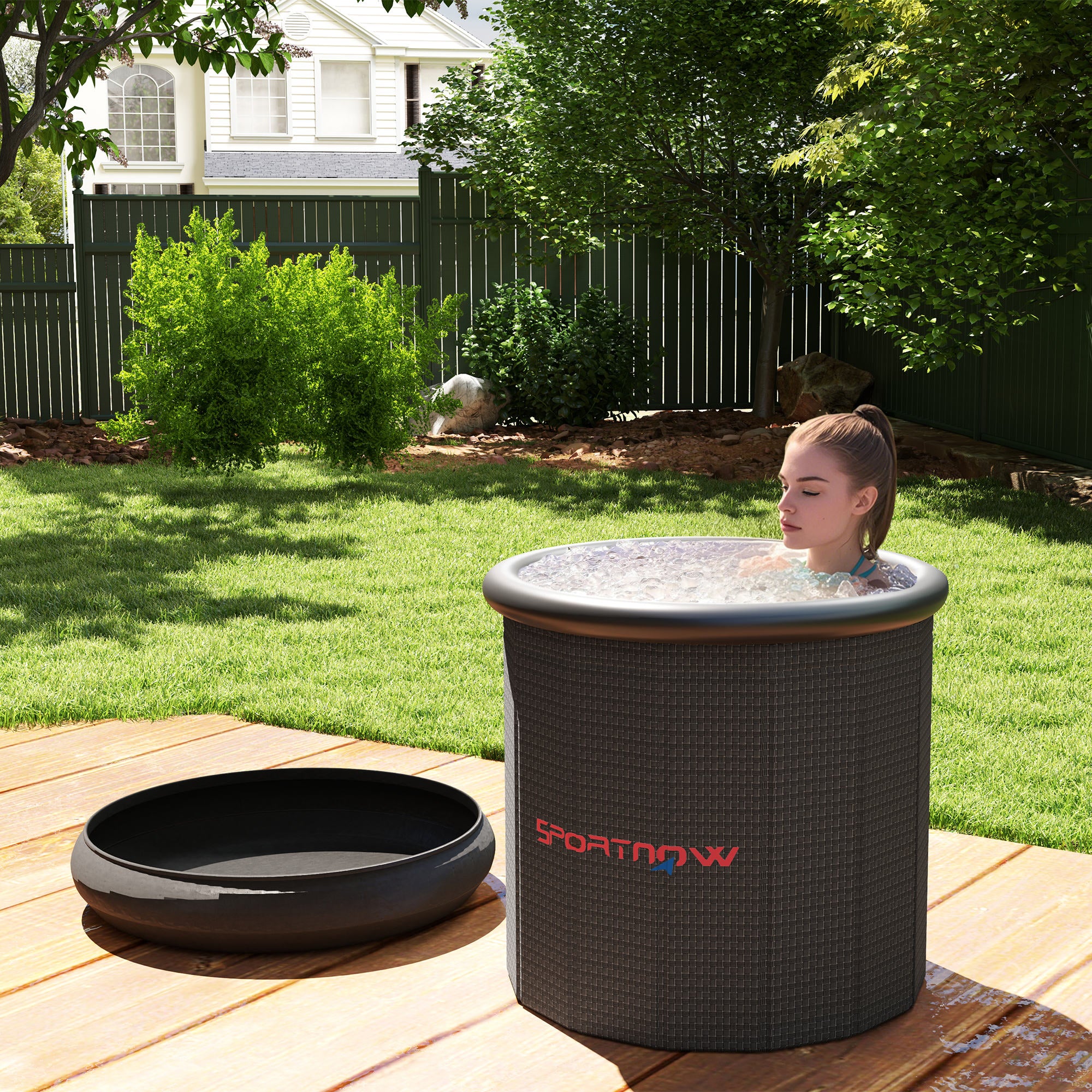 SPORTNOW Ice Bath Tub Outdoor, 300L Portable Cold Water Therapy Tub, Recovery Cold Plunge Pool with Lid, Cover and Carry Bag for Athletes, Black - North Peak Garden Furniture