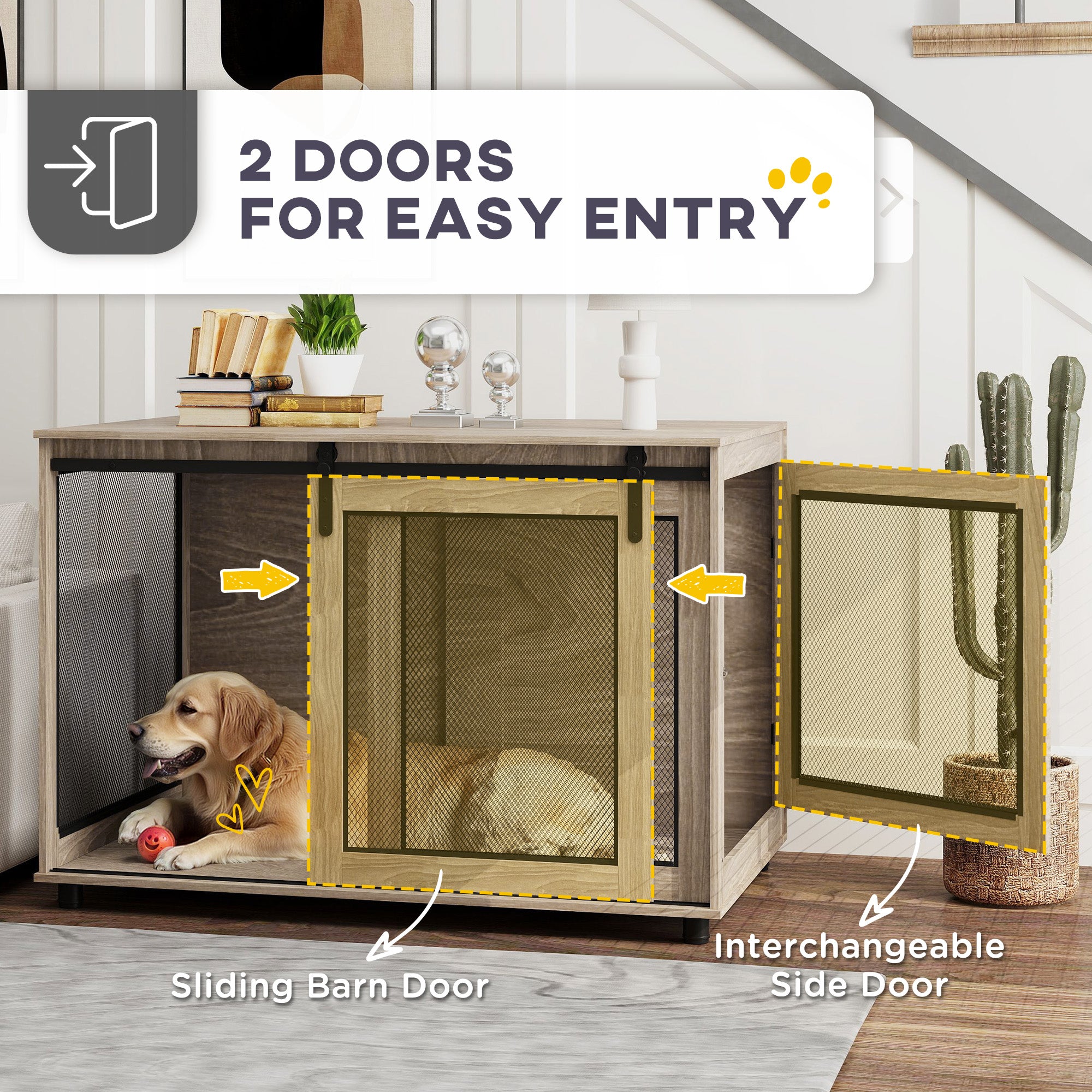 PawHut Dog Crate Furniture with Sliding Door for Extra Large Dogs, 118 x 75.5 x 82cm, Walnut Brown - North Peak Garden Furniture
