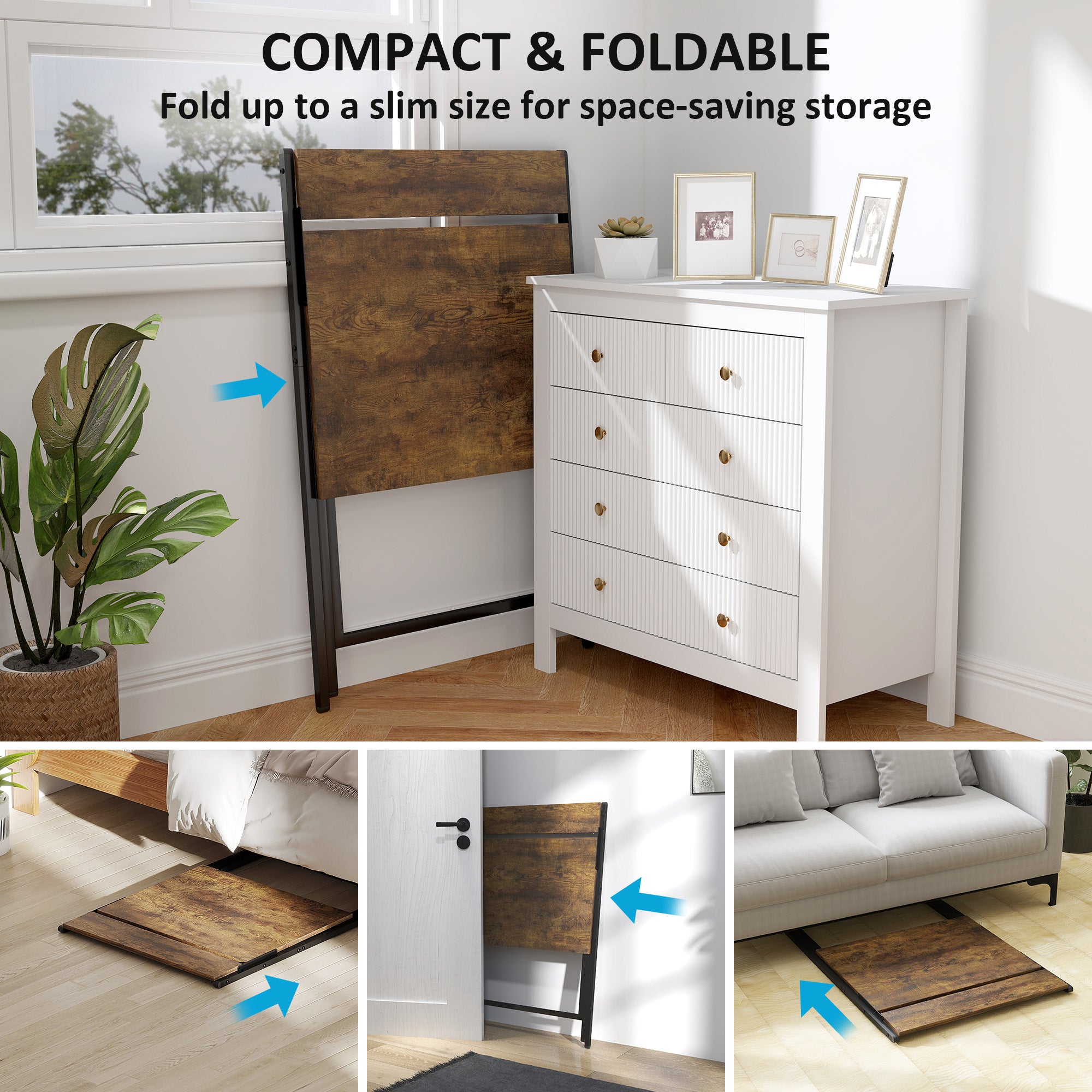 HOMCOM 70 cm Folding Computer Desk with Monitor Shelf - Rustic Brown - North Peak Garden Furniture