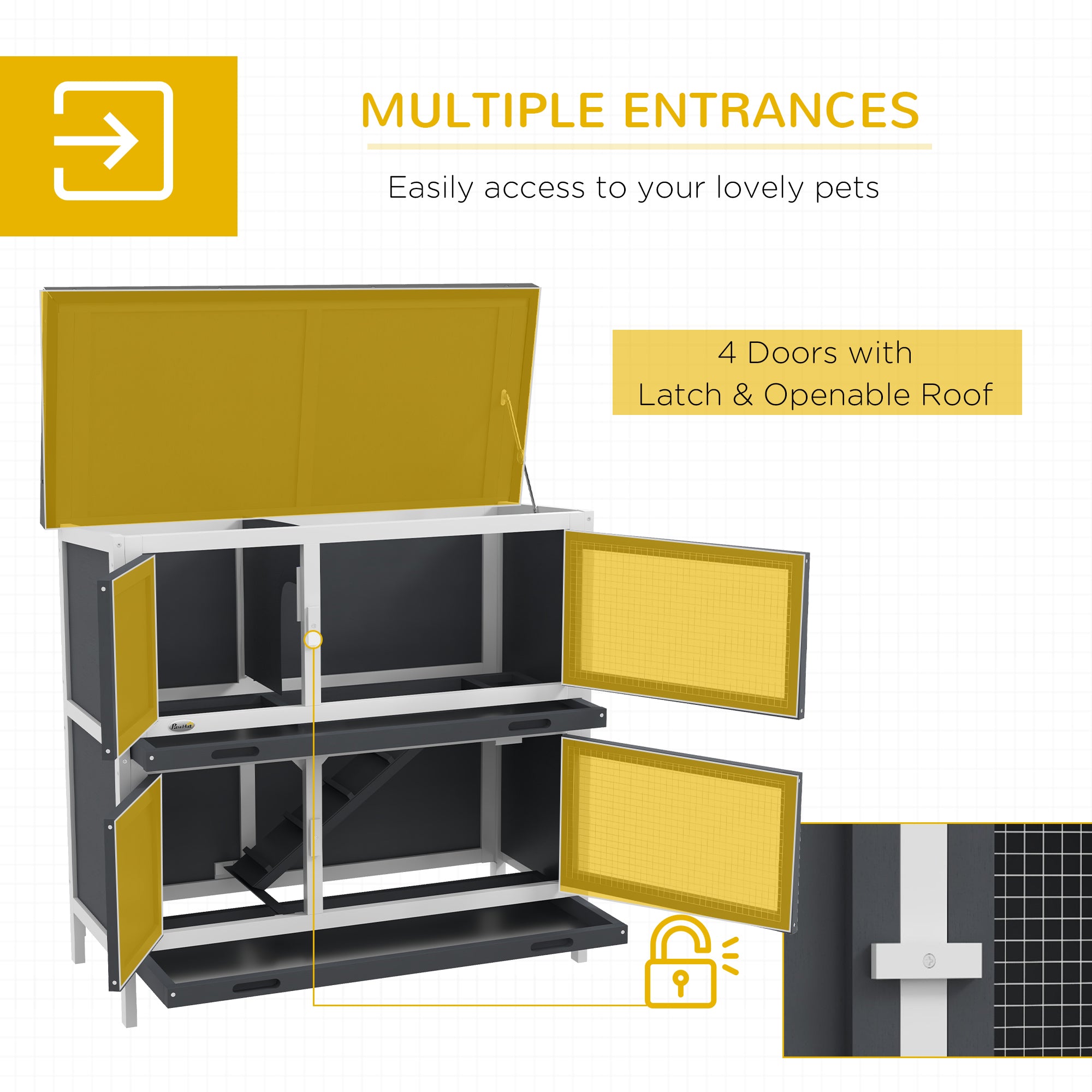 PawHut Double Decker Rabbit Hutch 2 Tier Guinea Pig House Pet Cage Outdoor with Sliding-out Tray, 100 x 47 x 91cm, Grey - North Peak Garden Furniture