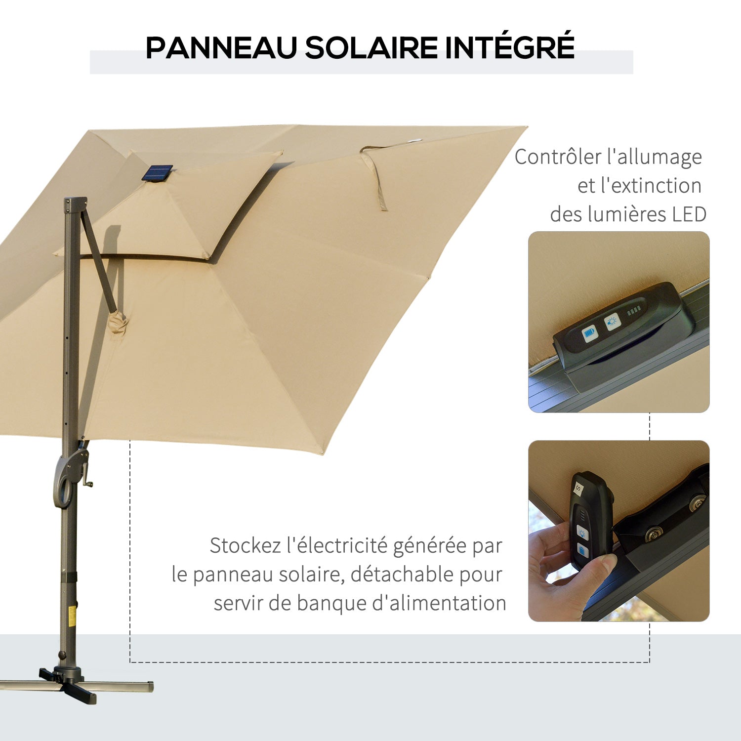 Outsunny 3 x 3(m) Aluminium Sun Square Canopy Top w/ Adjustable Pole Angle Khaki - North Peak Garden Furniture