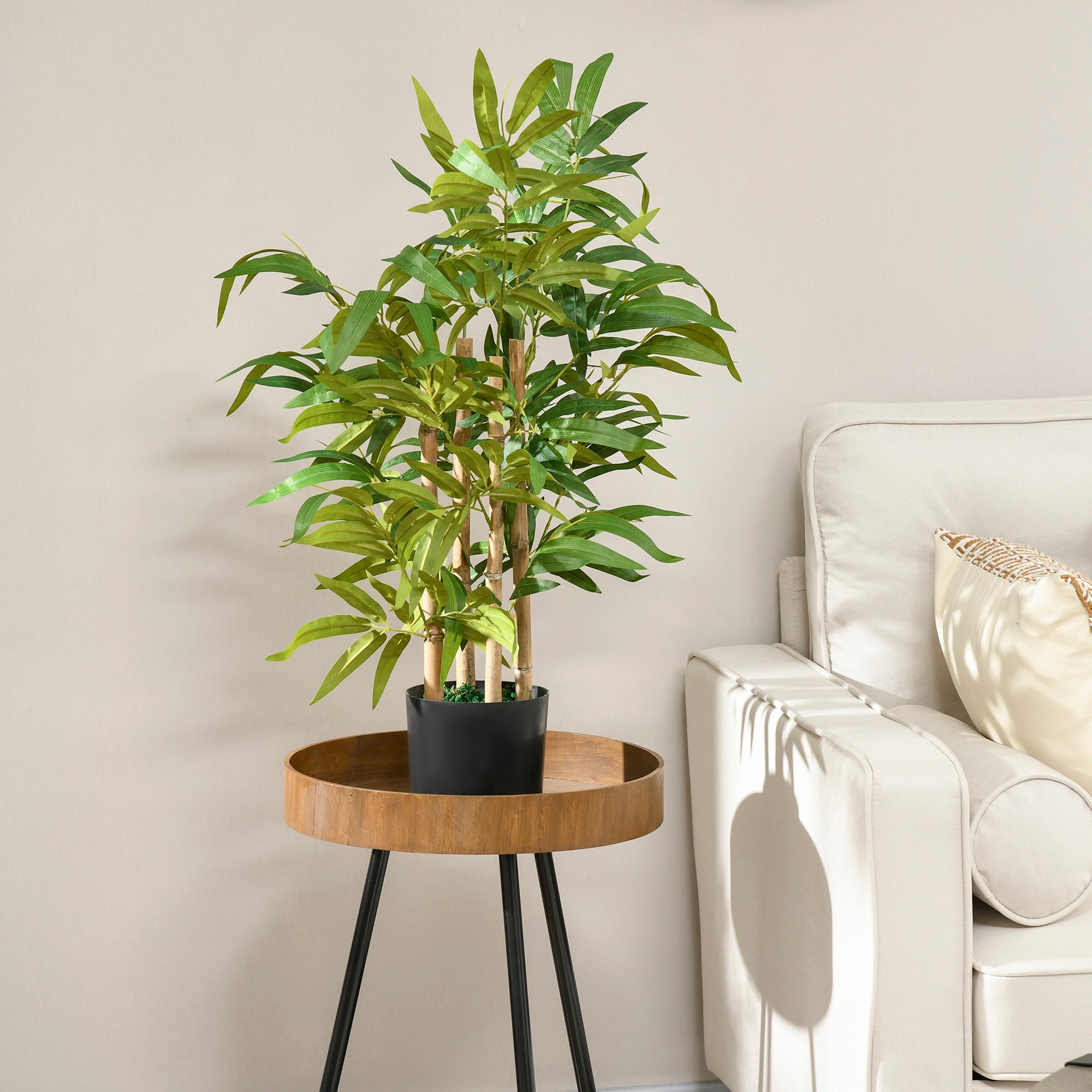 HOMCOM 2 PCs Artificial Plants Bamboo Tree in Pot Desk Fake Plants for Home Indoor Outdoor Decor, 15x15x60cm, Green - North Peak Garden Furniture
