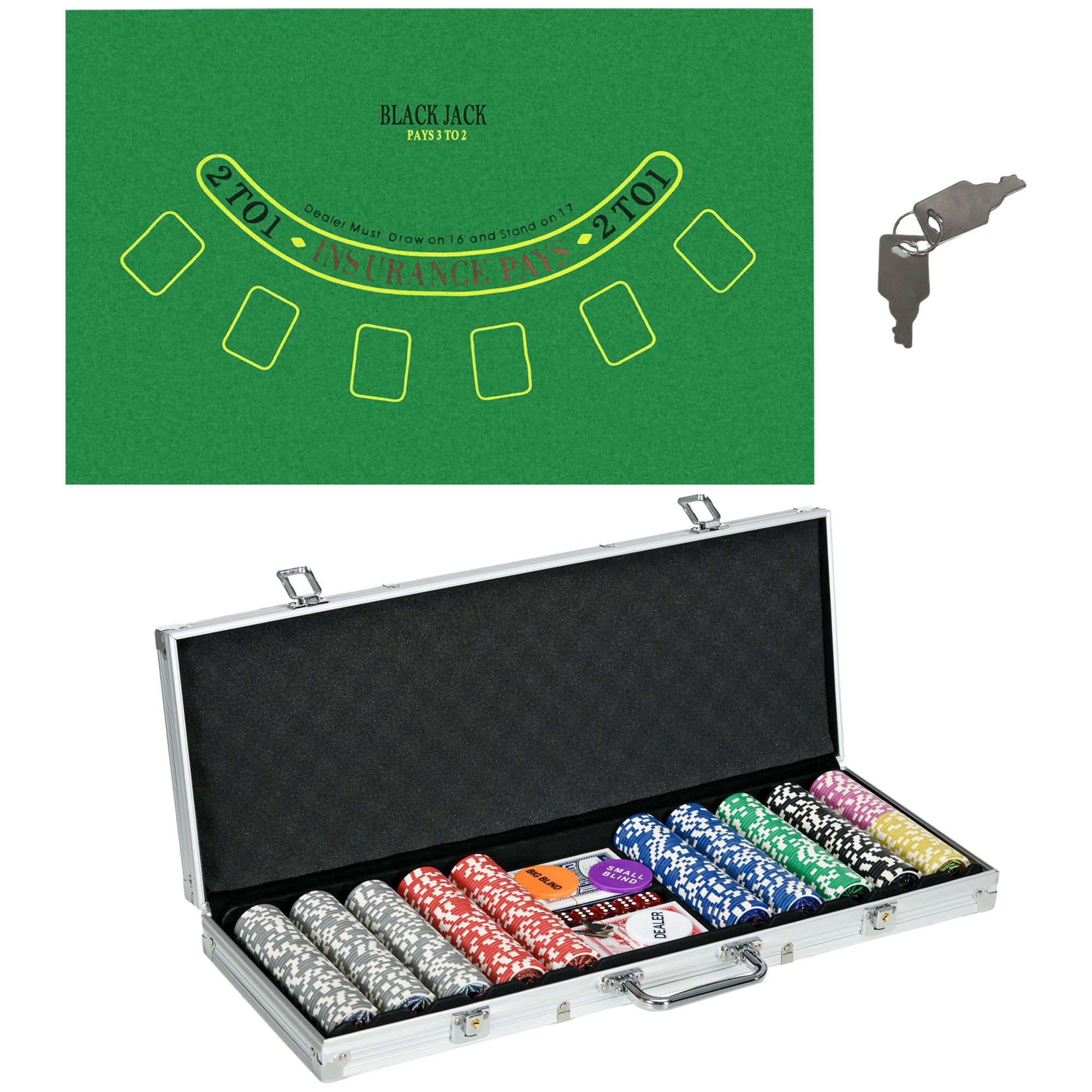 SPORTNOW 500-Piece Poker Chips Set, Poker Set with Mat, Chips, Two Card Decks, Dealer, Five Dices - North Peak Garden Furniture