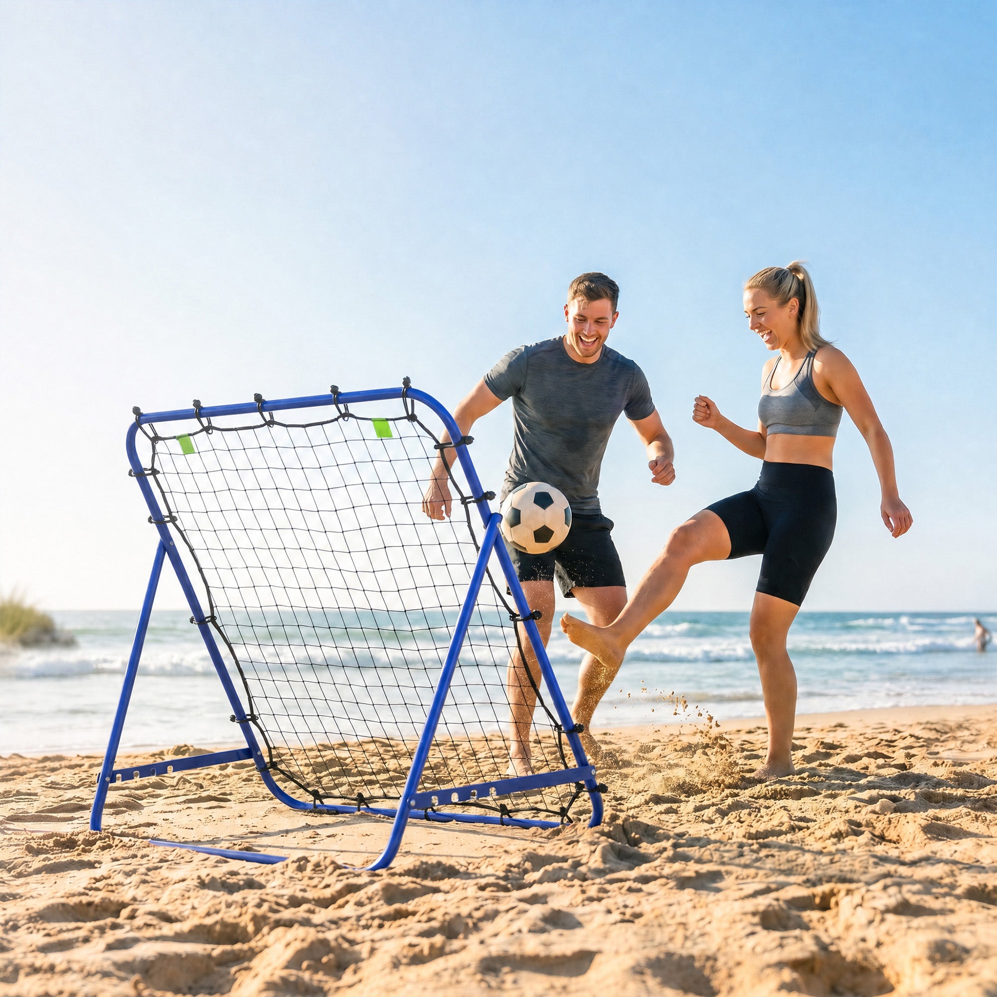 HOMCOM Adjustable Rebounder Net Kickback Target Goal for Teens Adults Training, Blue