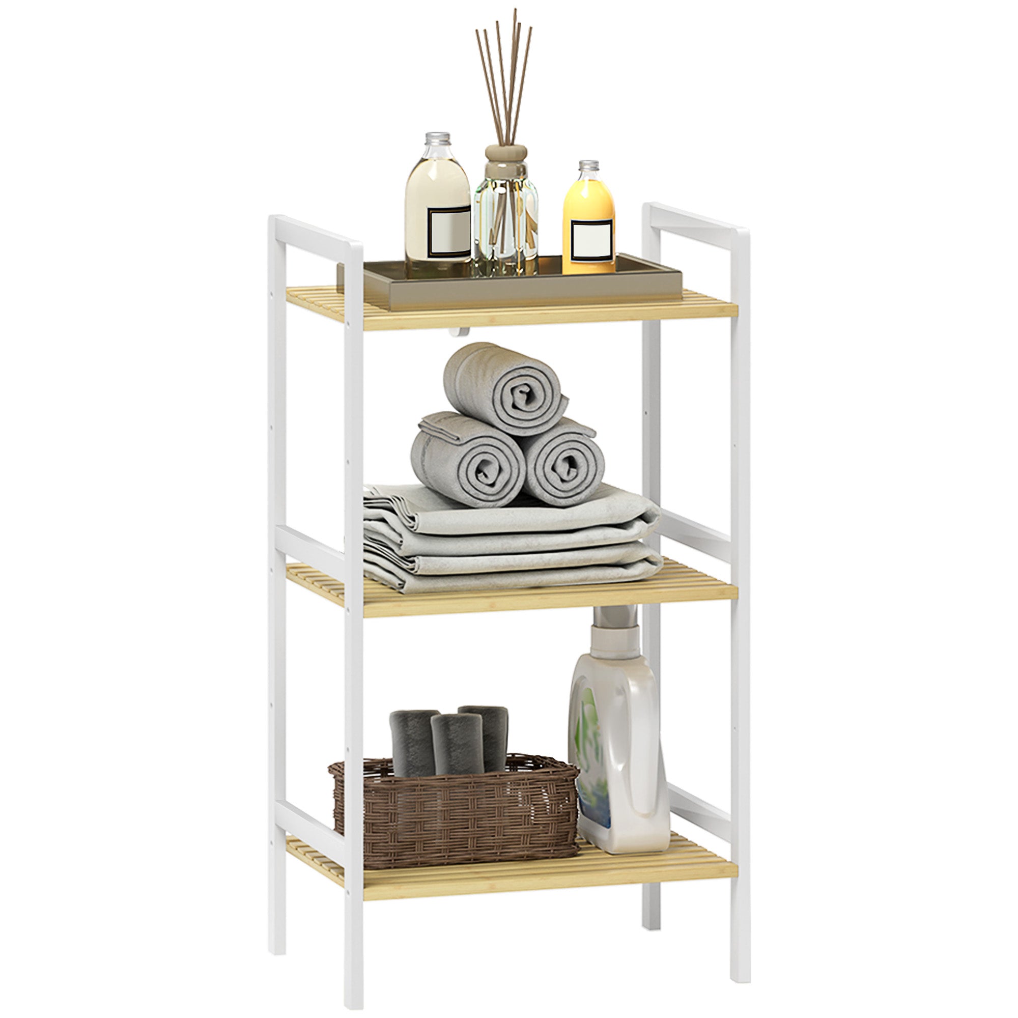 HOMCOM Three-Tier Bamboo Adjustable Shelf Storage Unit - North Peak Garden Furniture
