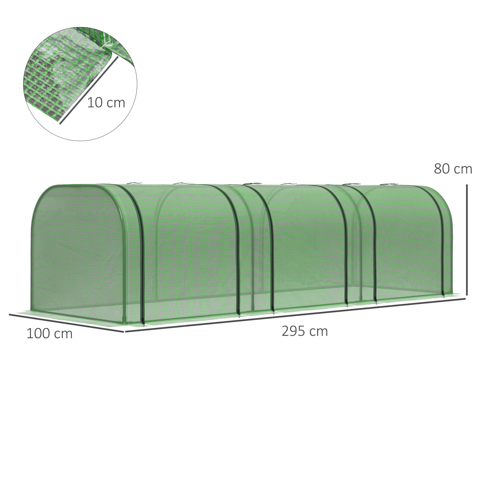 Outsunny Mini Greenhouse, Small Polytunnel Green House with Zipped Doors, Steel Frame for Garden Backyard, 295 x 100 x 80cm, Green - North Peak Garden Furniture