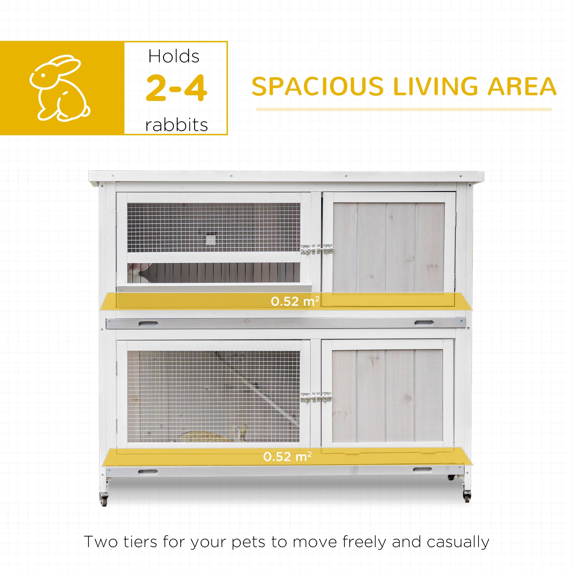 PawHut Rabbit Hutch Outdoor Guinea Pig Hutch Wooden Bunny House with Rain Cover Wheels for Indoor Outdoor, 122 x50 x100cm - Grey - North Peak Garden Furniture