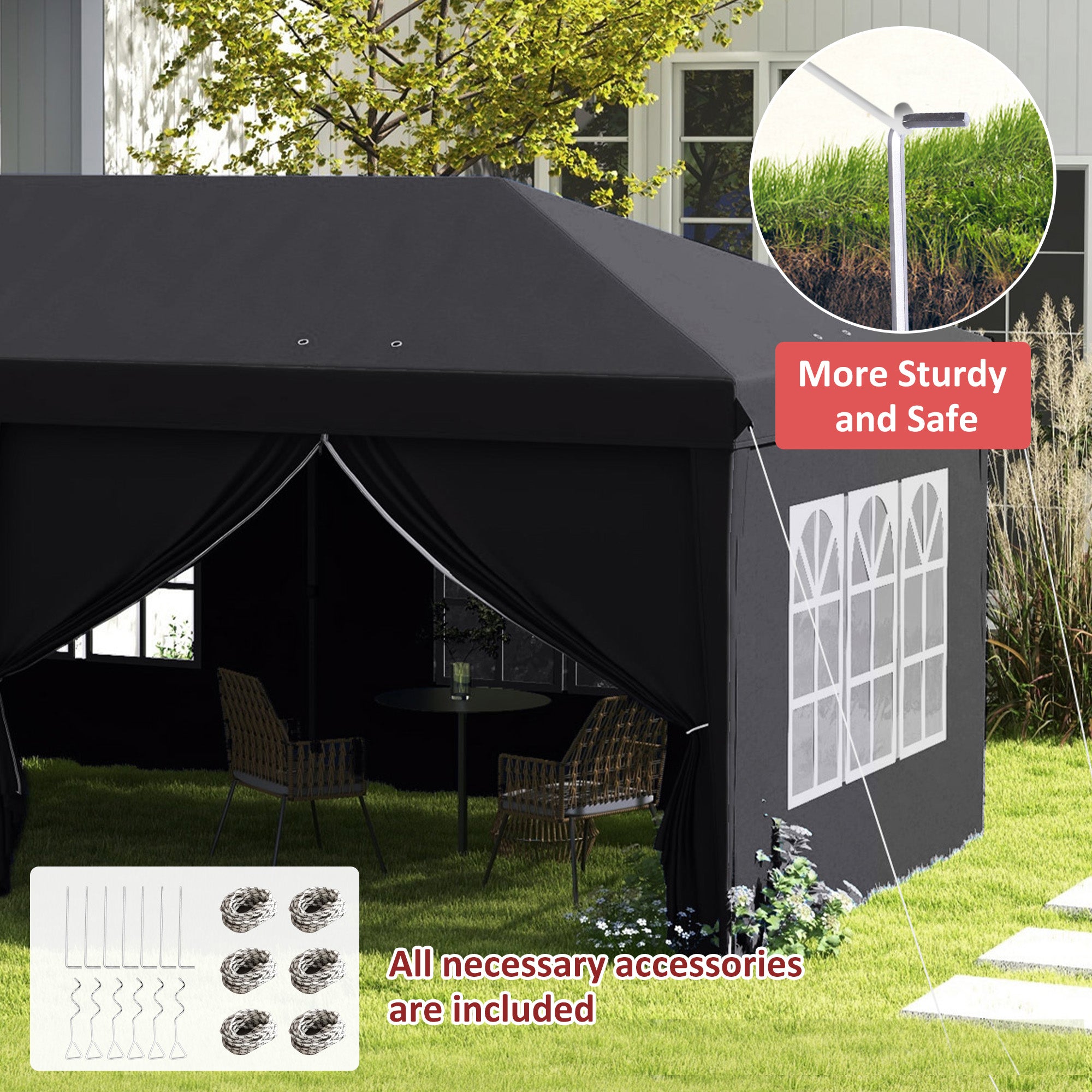 Outsunny 3 x 6m Pop-Up Gazebo, with Curtain Walls and Windows - Grey