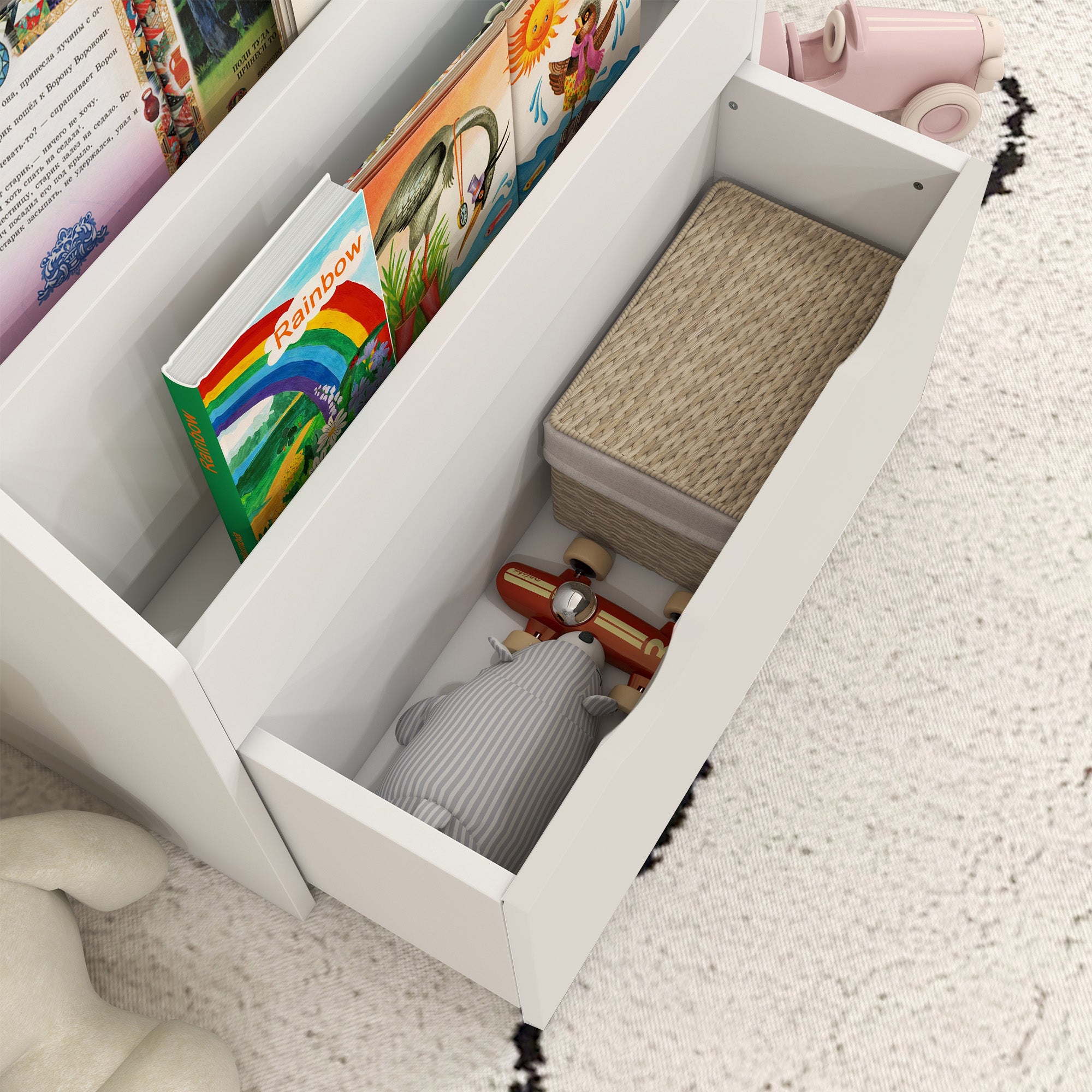 AIYAPLAY Bookcase for Kids with Shelves, Drawer, Bookcase for Bedroom, Playroom, White - North Peak Garden Furniture