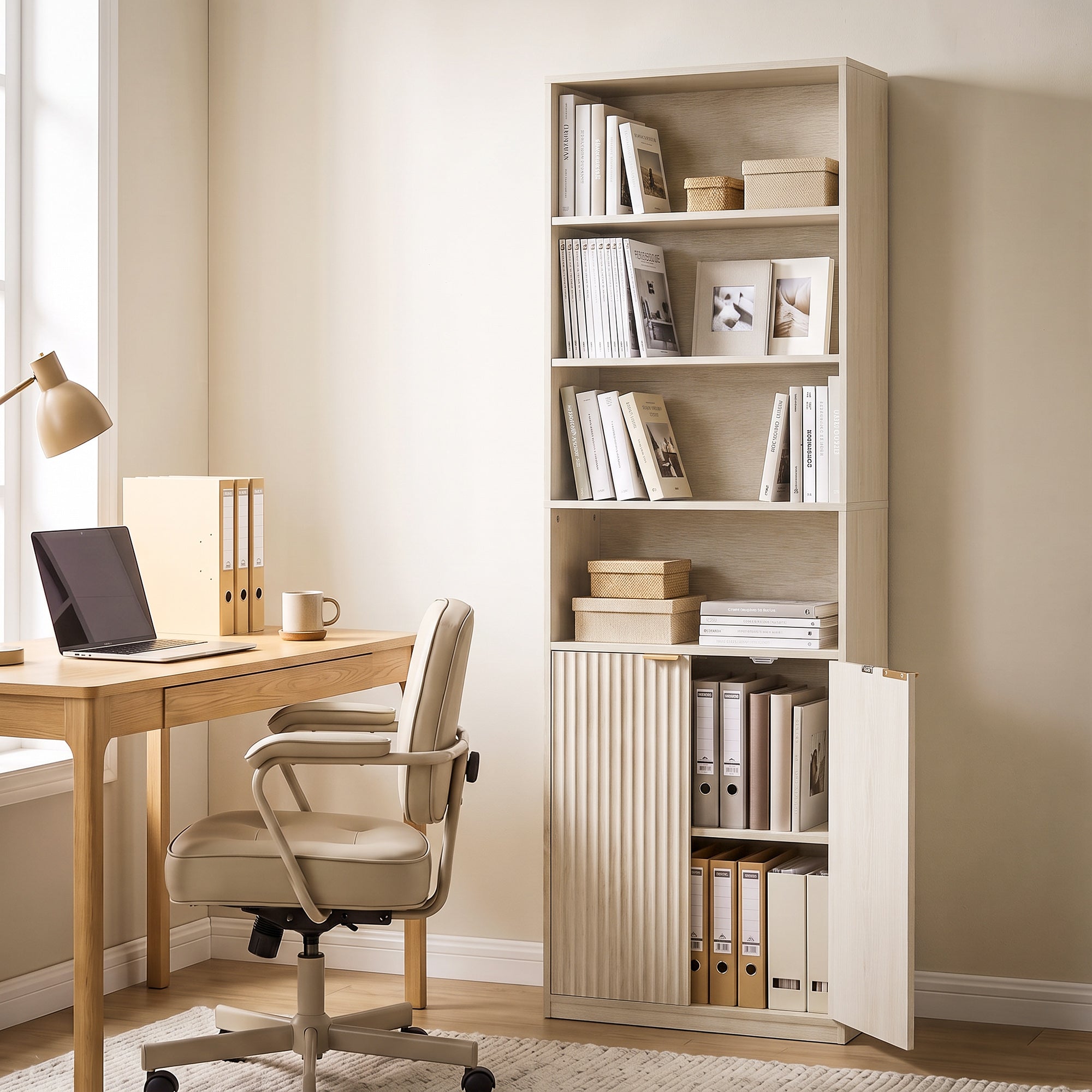 HOMCOM Bookcase Adjustable Shelf Bookshelf Anti-Tip Hardware 6-Tier, Oak Wood Effect