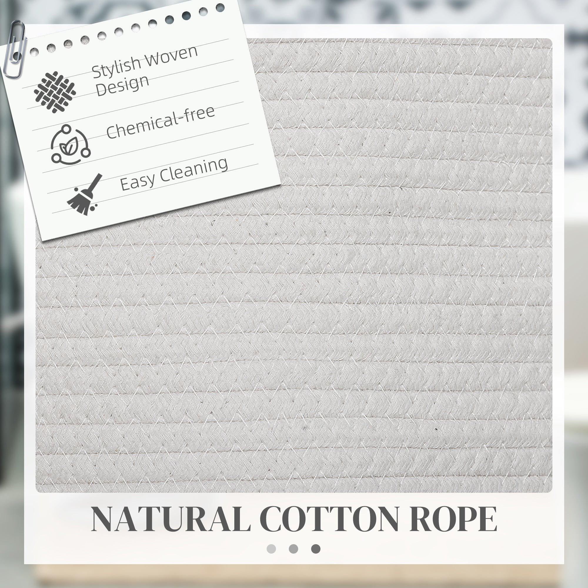 HOMCOM 88L Cotton Rope Laundry Basket, with Handles - Cream White - North Peak Garden Furniture