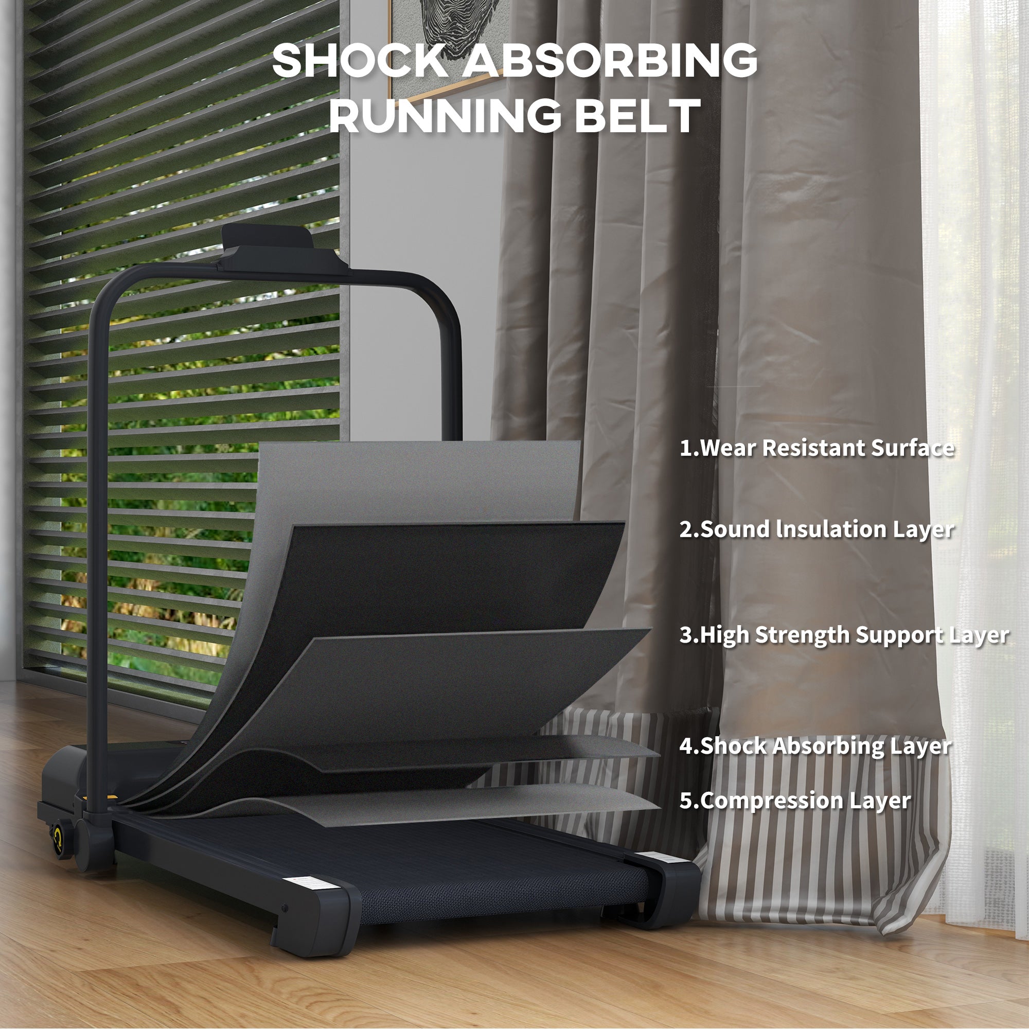 HOMCOM 2.5HP Walking Pad Treadmill, Folding Under Desk Treadmill, Walking Machine, 1-10km/h, with Remote Control - North Peak Garden Furniture