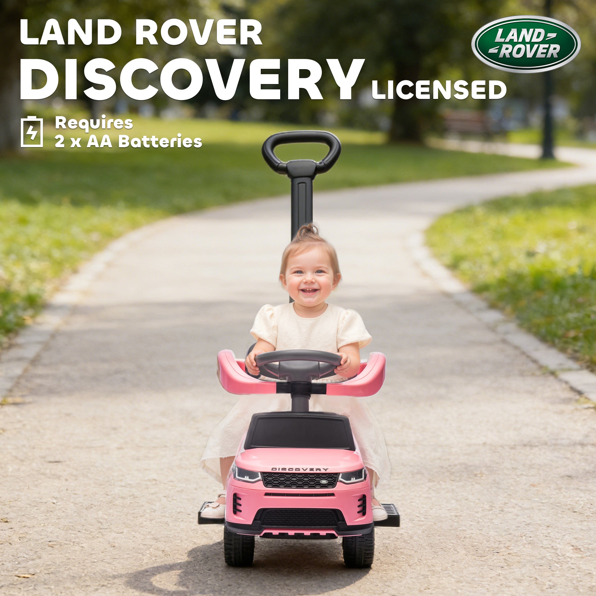 AIYAPLAY Land Rover Discovery Licensed Baby Push Car, 2-in-1 Ride on Car with Push Handle and Safety Guardrail, Pink