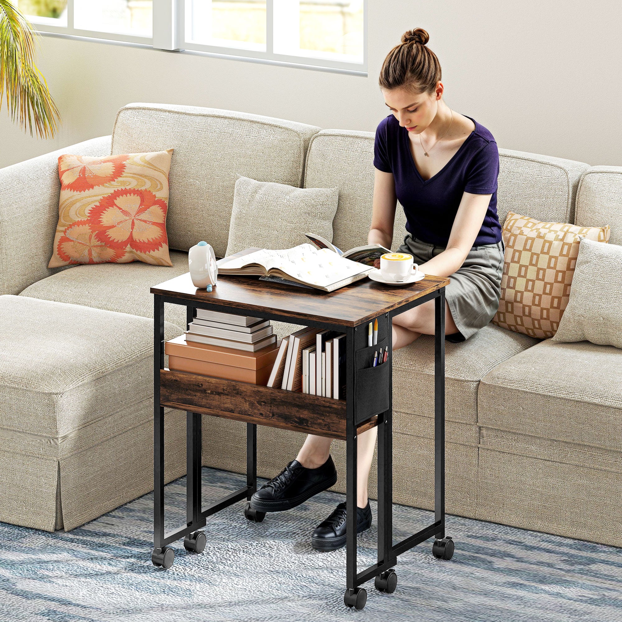 HOMCOM 63 cm Drop Leaf Writing Work Desk - Rustic Brown - North Peak Garden Furniture