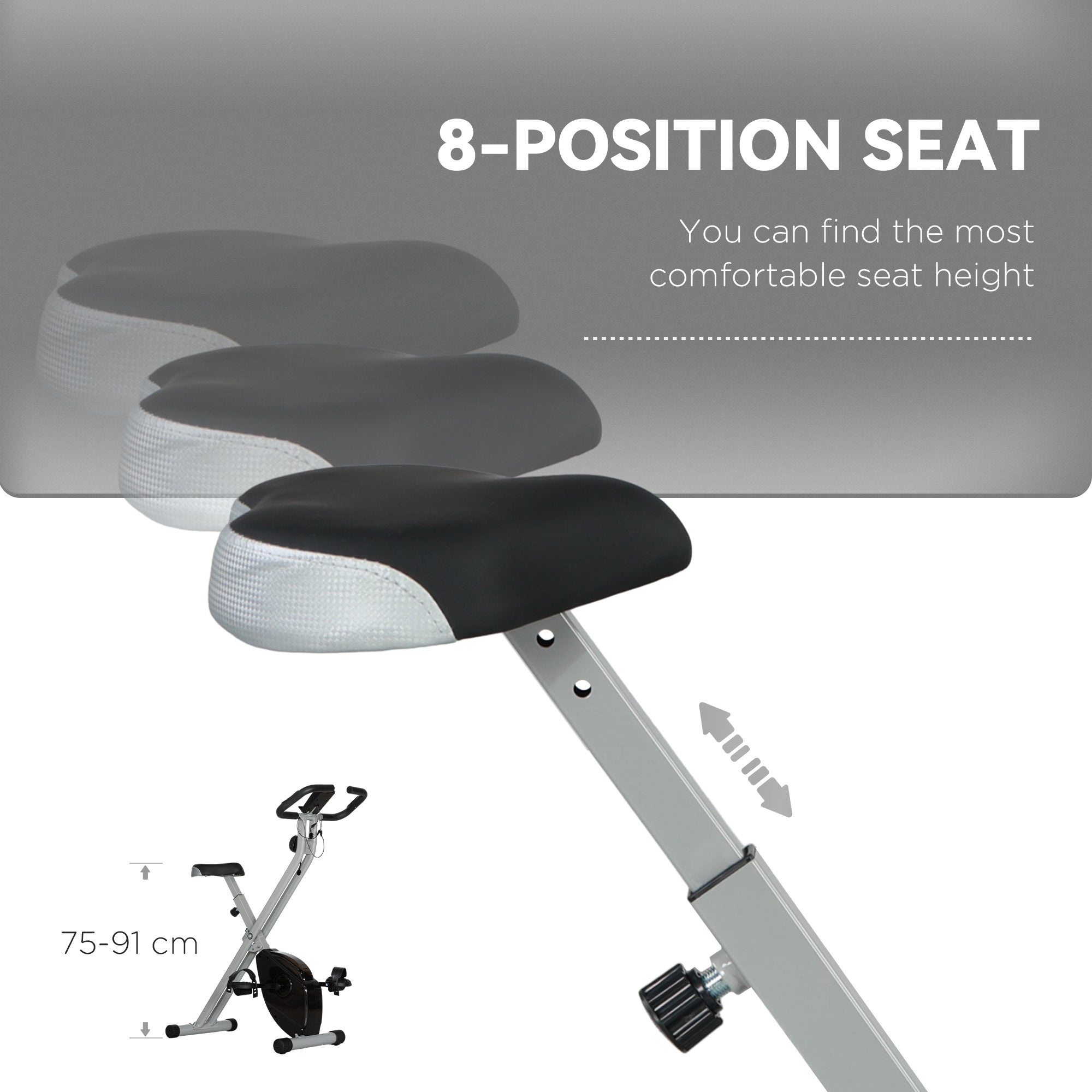 SPORTNOW Folding and Quiet Exercise Bike with 8-Level Magnetic Resistance and Heart Rate Sensor, for Home Gym, Black and Grey - North Peak Garden Furniture