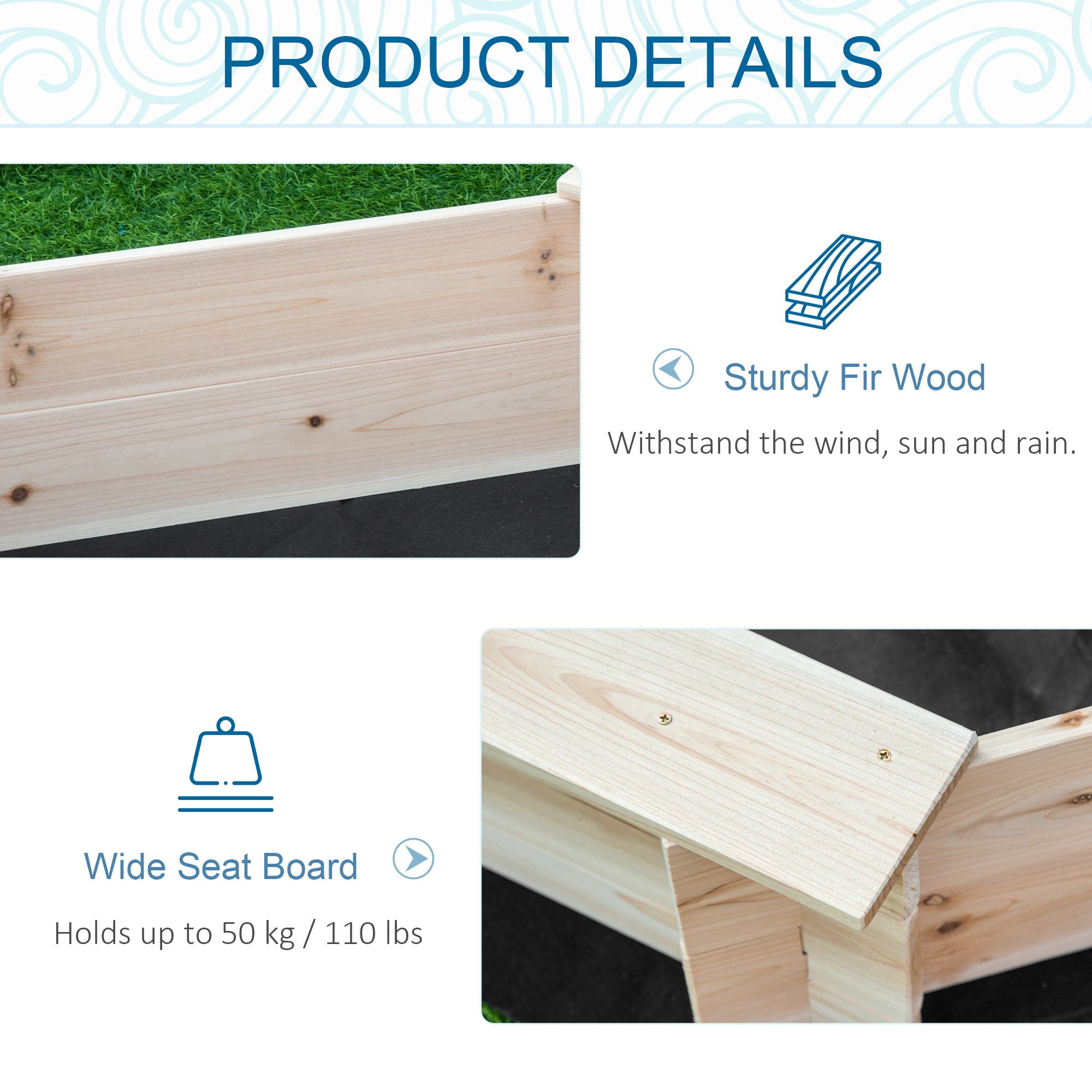 Outsunny Kids Wooden Sand Pit Children Sandbox with Cover Outdoor Playset for Backyard for 3-8 years 139.5 x 139.5 x 21.5 cm - North Peak Garden Furniture