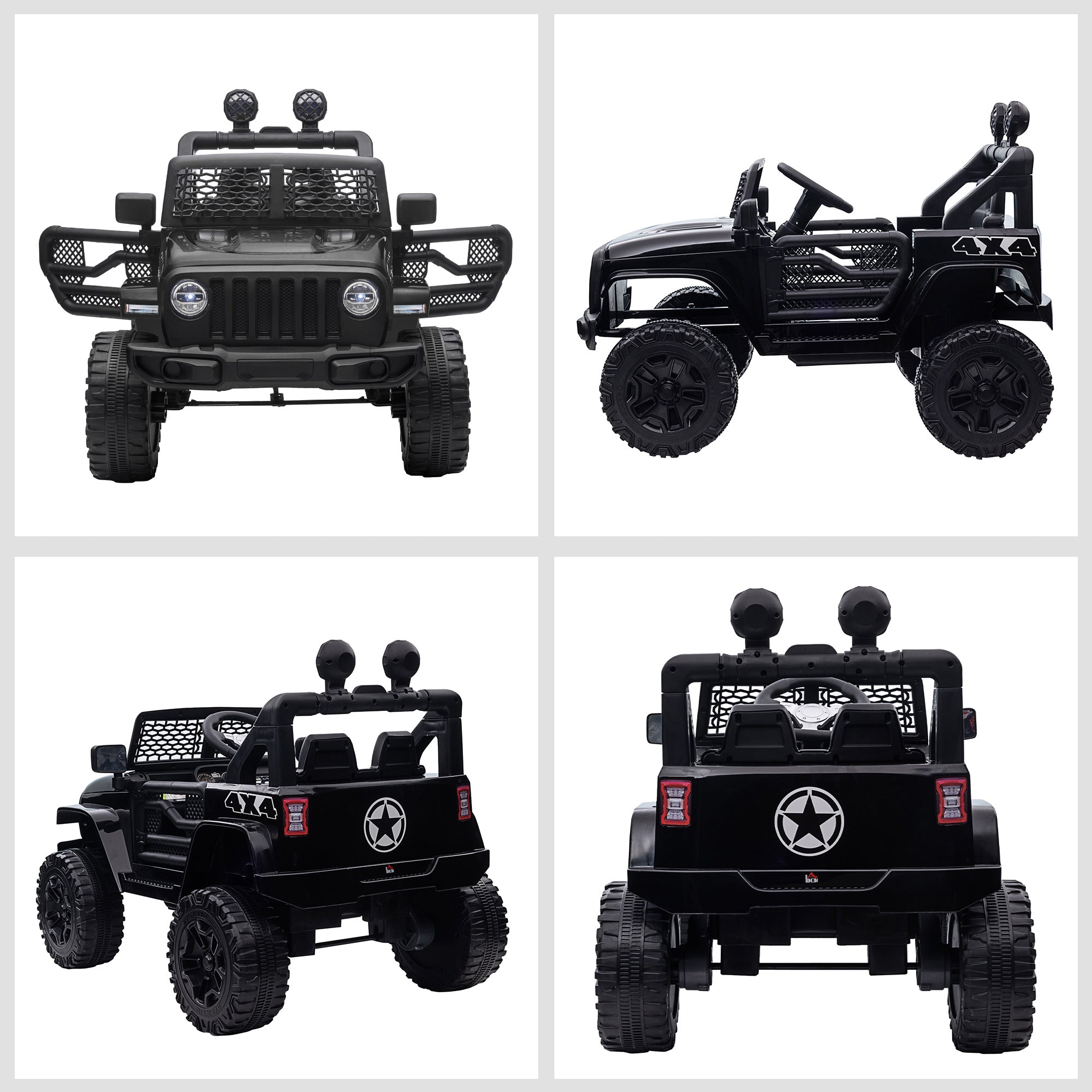 HOMCOM Kids Electric Ride On Car 12V Off Road Toy with Parental Remote Control 2 Motors Horn Lights Suspension Wheels for 3-6 Years Old Black - North Peak Garden Furniture