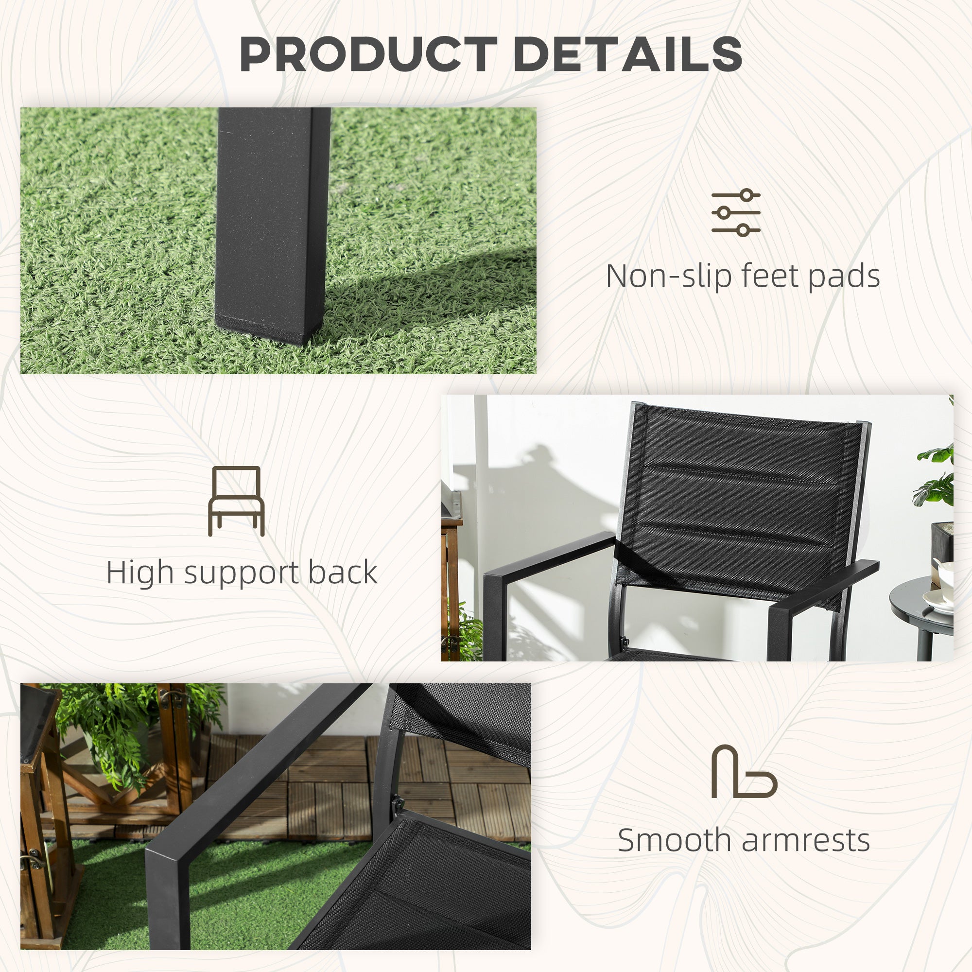 Outsunny Set of Two Aluminium Stacking Garden Chairs - Black - North Peak Garden Furniture
