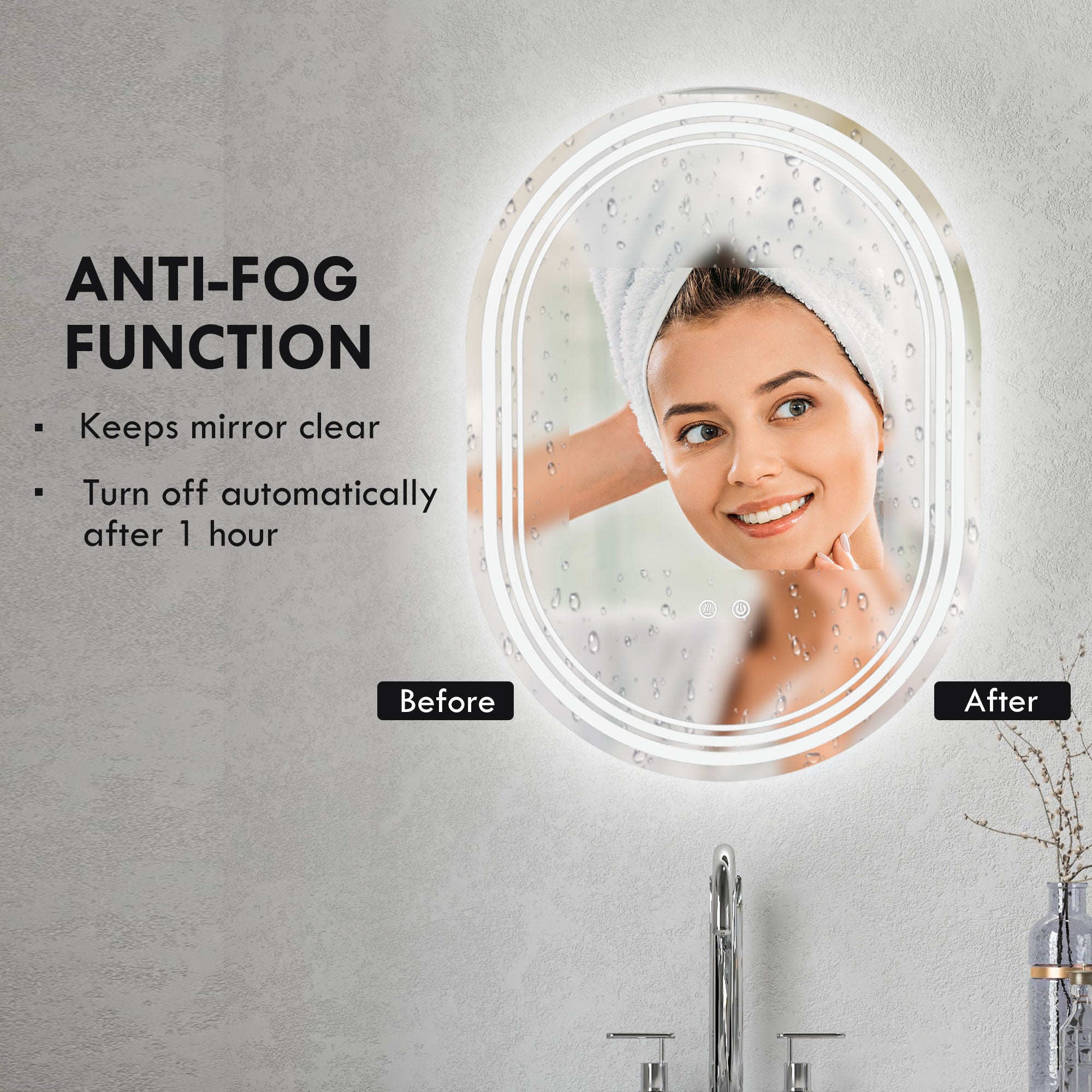 kleankin 700 x 500mm Bathroom Mirror with LED Lights Makeup Mirror with Anti-fog Touch, Switch, Vertical or Horizontal - North Peak Garden Furniture
