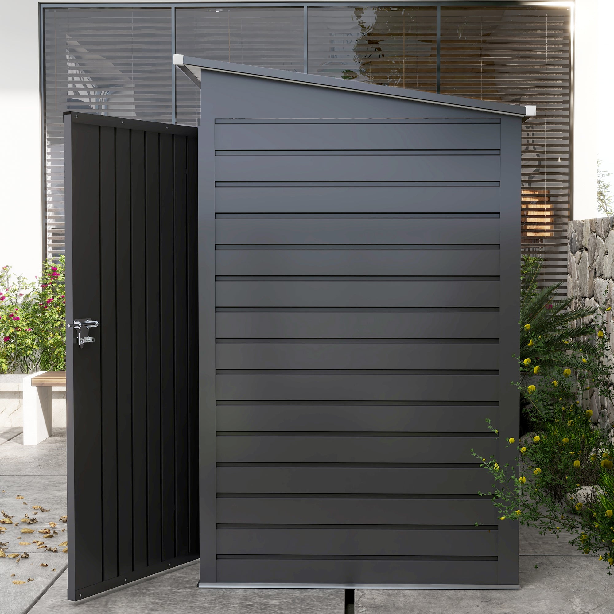 Outsunny 3.7 x 7.9ft Galvanised Steel Shed, with Latched Door and Padlock - Grey - North Peak Garden Furniture