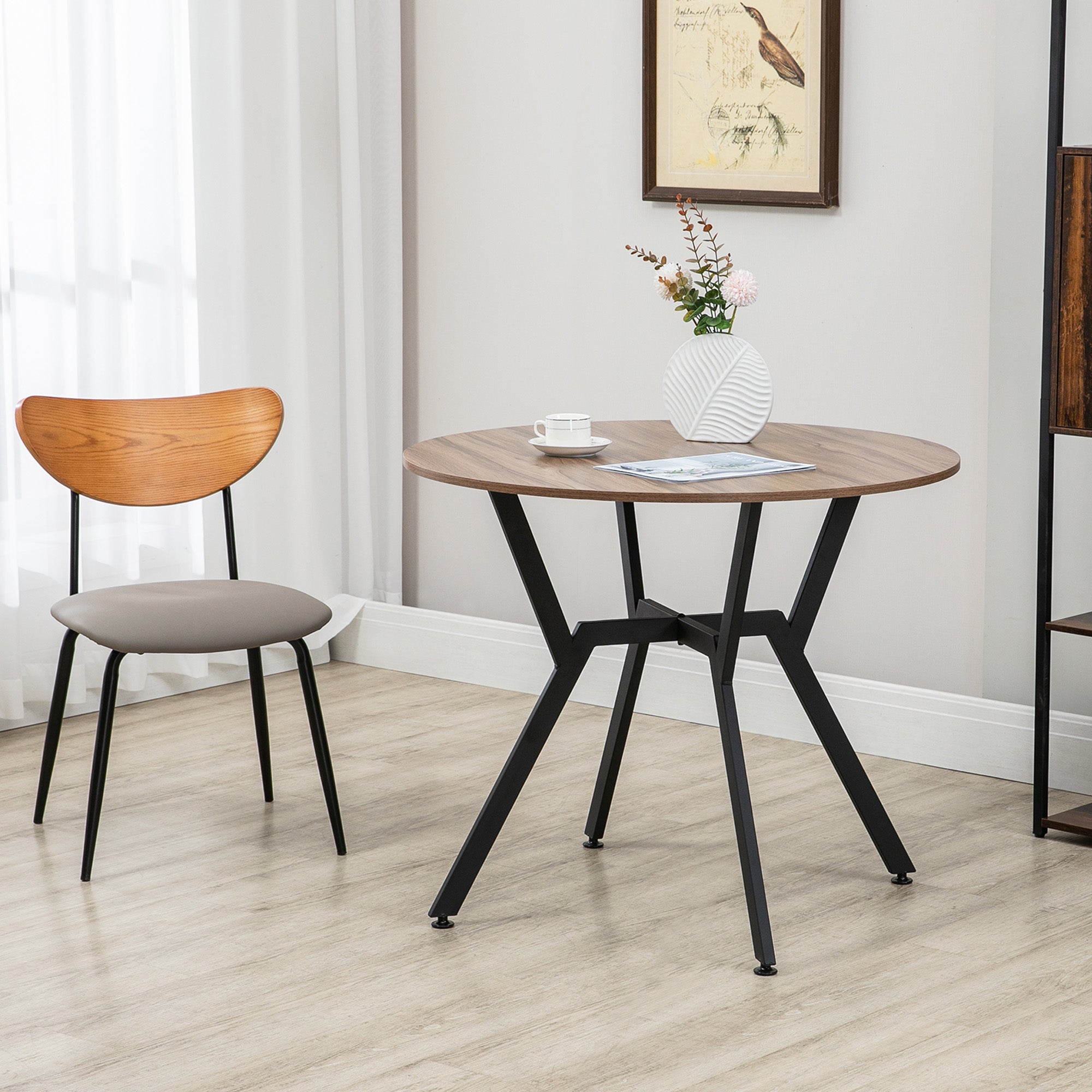 HOMCOM Dining Room Table with Black Legs Anti-slip Foot Pads for Living Room Dining Room 90 x 76 cm Brown - North Peak Garden Furniture