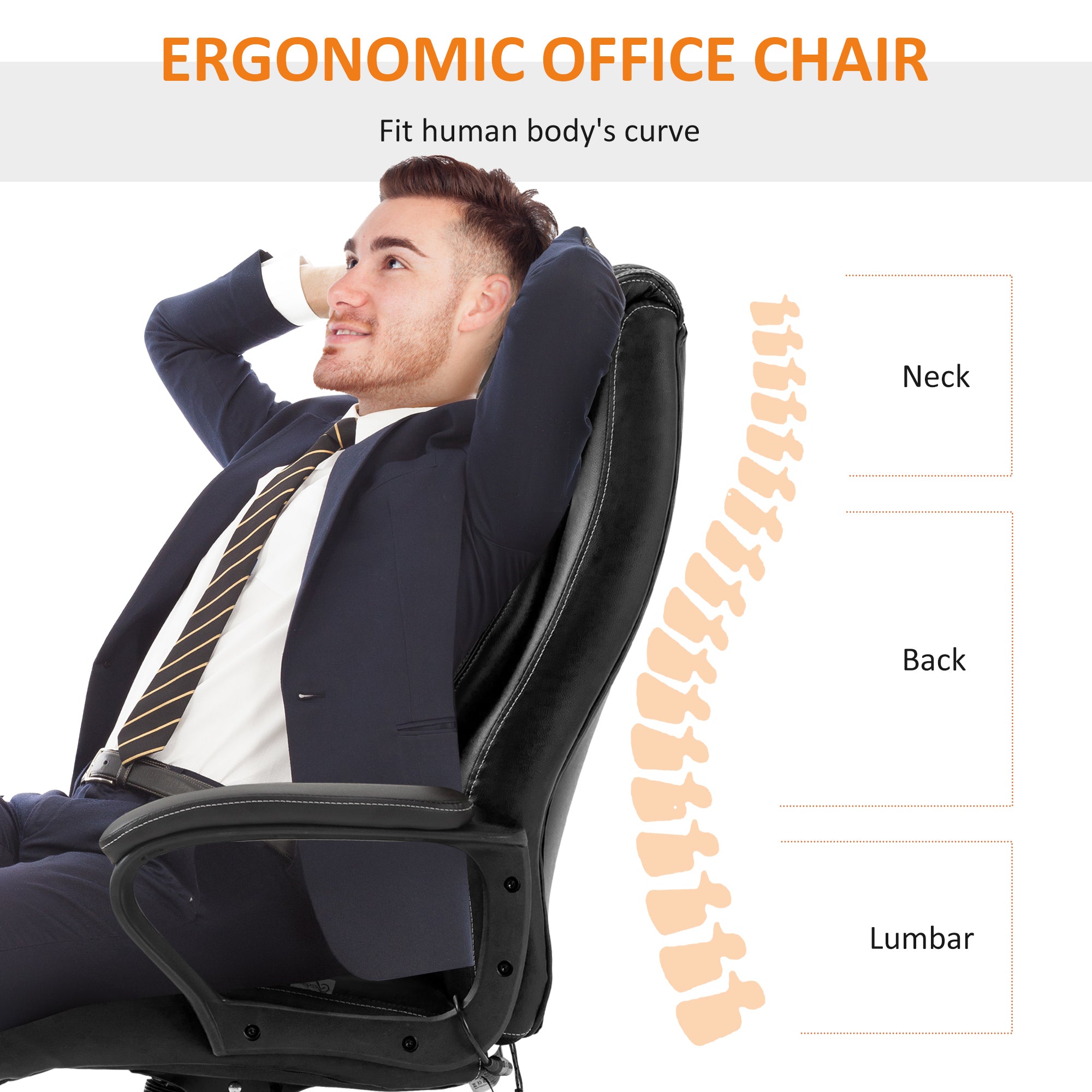 Vinsetto High Back Executive Office Chair 6- Point Vibration Massage Extra Padded Swivel Ergonomic Tilt Desk Seat, Black - North Peak Garden Furniture