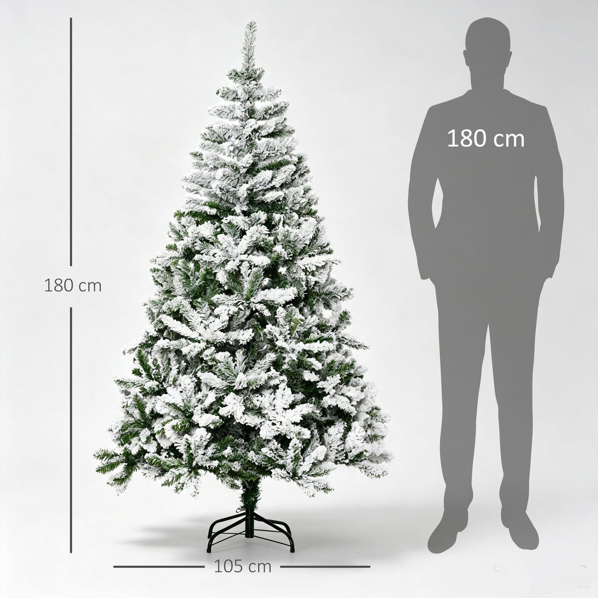 HOMCOM 6 Ft Snow Flocked Artificial Christmas Tree Xmas Pine Tree with Realistic Branches, Auto Open and Steel Base, Green