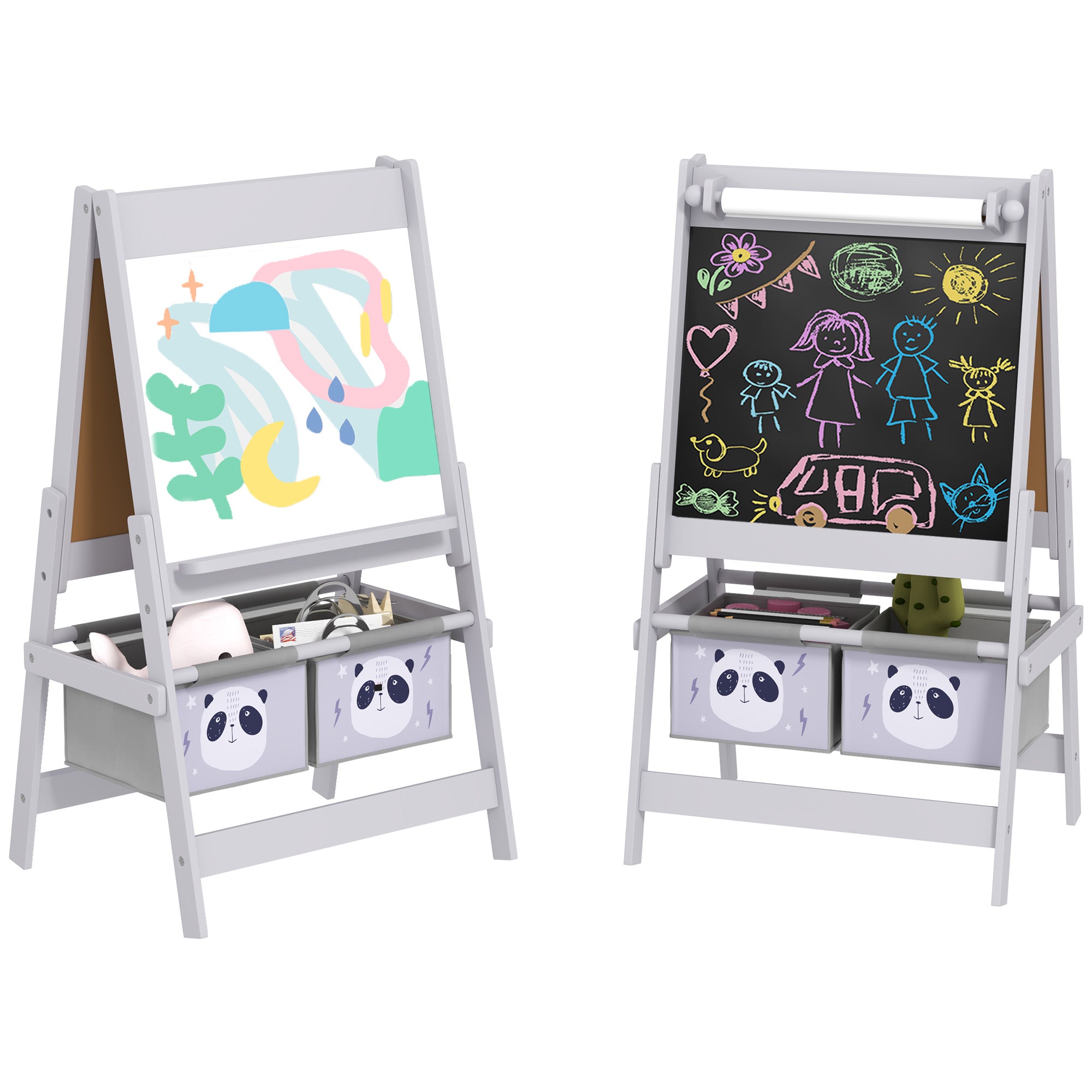 AIYAPLAY 3-In-1 Kids Easel with Paper Roll, Art Easel, with Storage - Grey