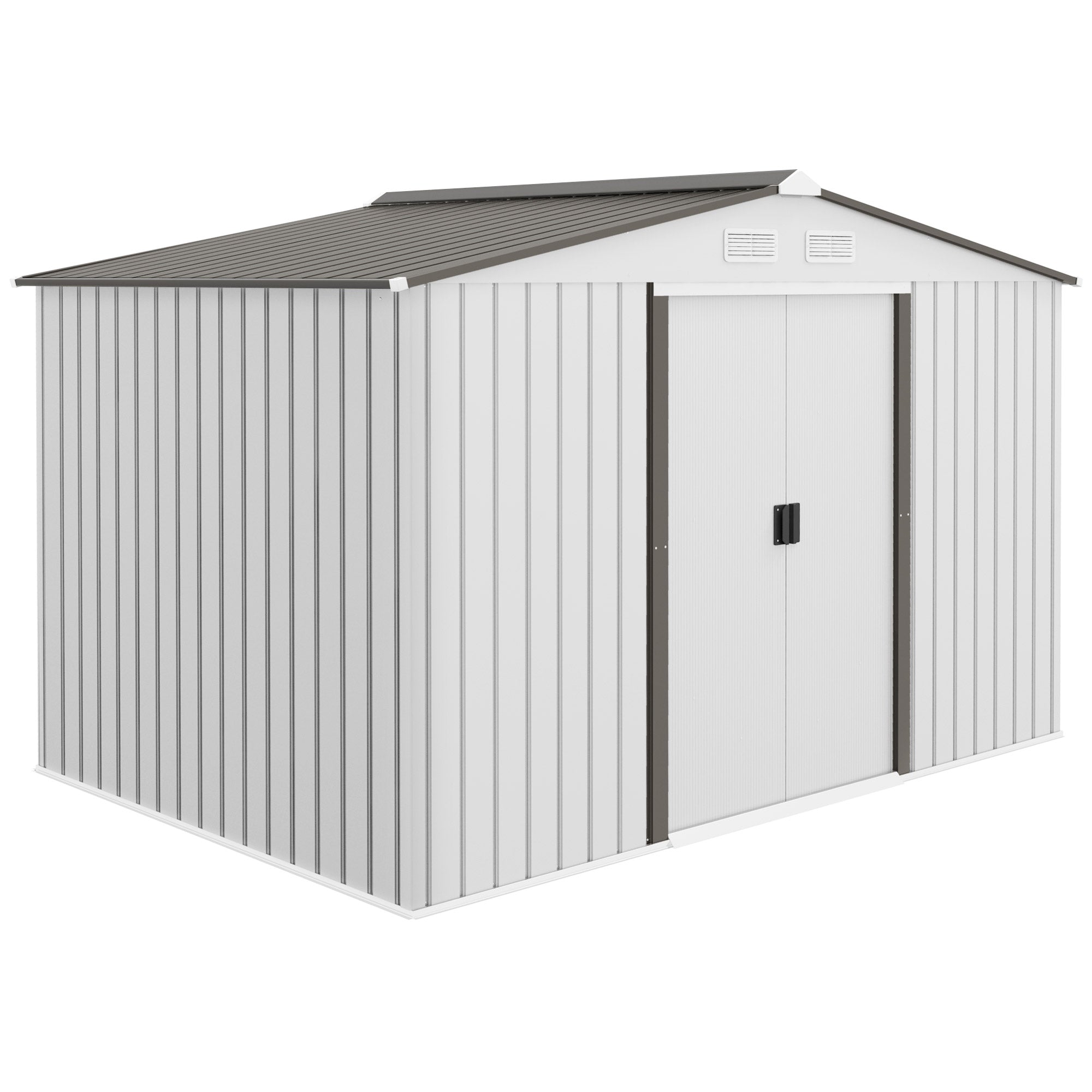 Outsunny Garden Storage Shed, Metal Outdoor Storage Shed House with Foundation Kit, Ventilation, Doors, 9 x 6FT, Silver