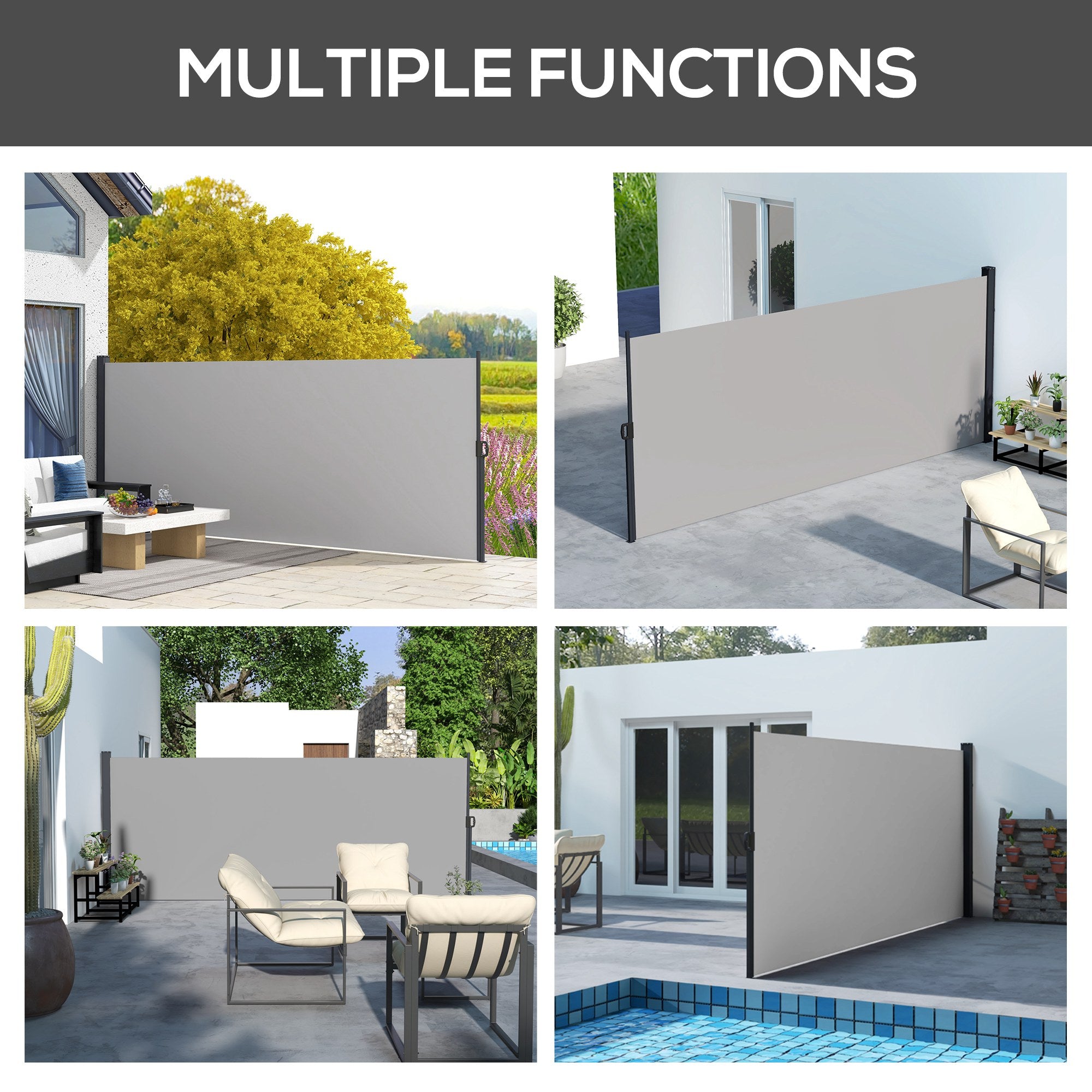 Outsunny 400 x x 160cm Retractable Side Awning - Light Grey - North Peak Garden Furniture