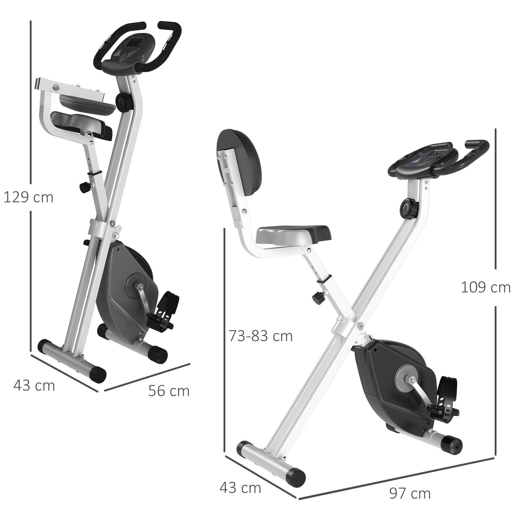 HOMCOM Exercise Bike Fitness Bicycle Indoor trainer Foldable 8-level Magnetic Resistance Adjustable w/LCD Monitor Pulse Sensor, Black - North Peak Garden Furniture