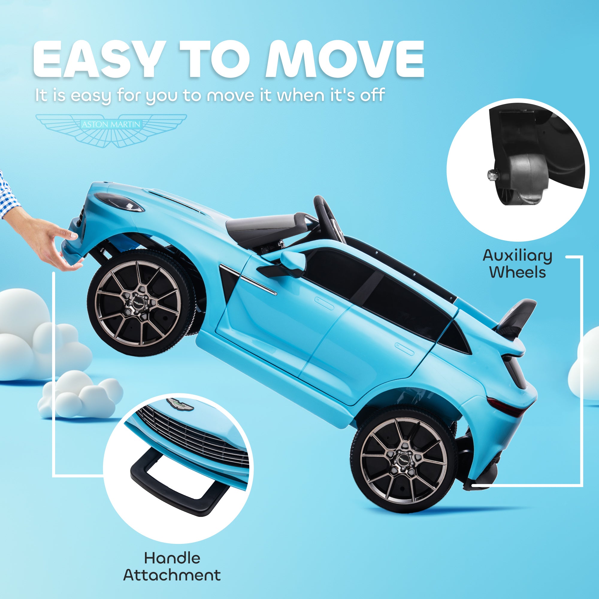 AIYAPLAY Aston Martin DBX Licensed Battery Powered Kids Electric Car, 12V Kids Ride on Car w/ Lights, Music Horn, Blue - North Peak Garden Furniture