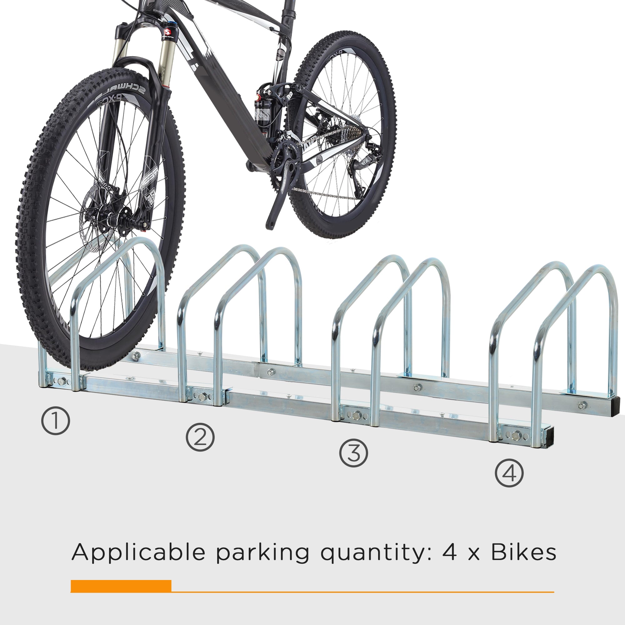 HOMCOM Bike Stand Parking Rack Floor or Wall Mount Bicycle Cycle Storage Locking Stand (4 Racks, Silver) - North Peak Garden Furniture